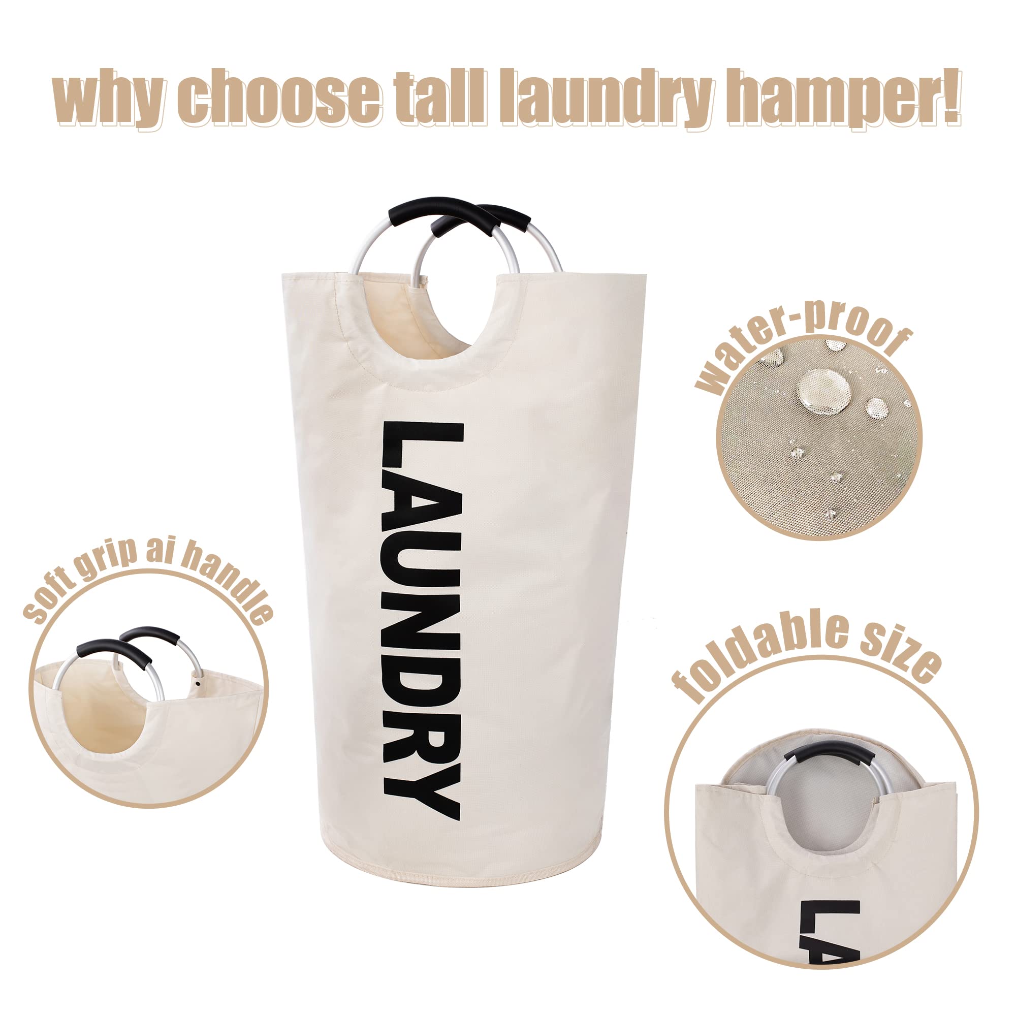 Twira 100L Large Laundry Basket, Laundry Hamper Stands Up Well, Laundry Bag With Padded Handles, Waterproof Clothes Bin Collapsi