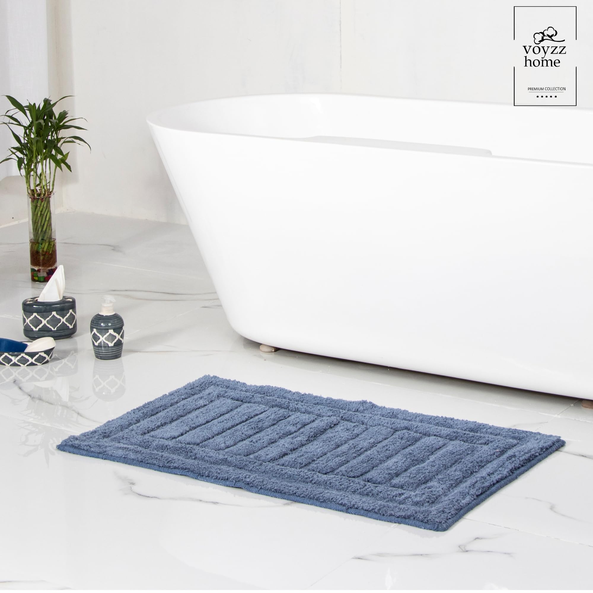 Voyzz Home Luxurious 100% Cotton Bathroom Rug Mat - Featuring Ultra-Soft Plushness, Non-Slip Design, Thickness And Washability.