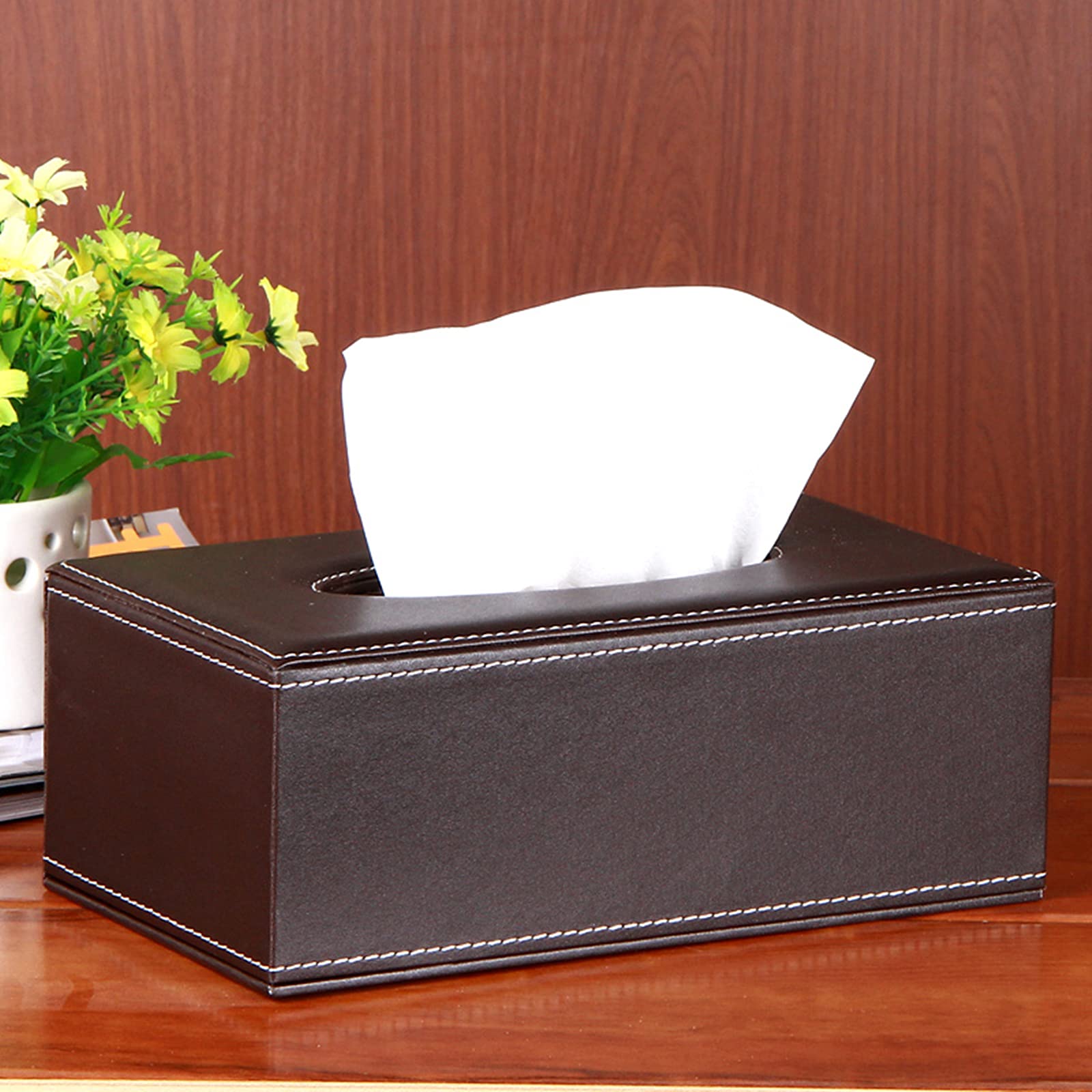 High-end Fashion PU Leather Tissue Box Holder Business Black  Rectangular Napkin Holder Drawer Paper Dispenser Dispenser  Home Office car Tissue Holder with Magnetic Bottom (Brown)
