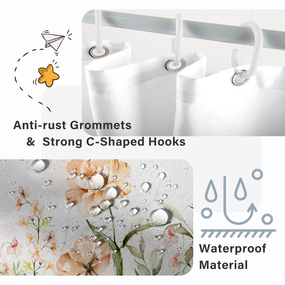Ruelvth Stall Shower Curtain, Aesthetic Yellow And Pink Floral Shower Curtain Set Waterproof Fabric Spring Flower Small Bathroom