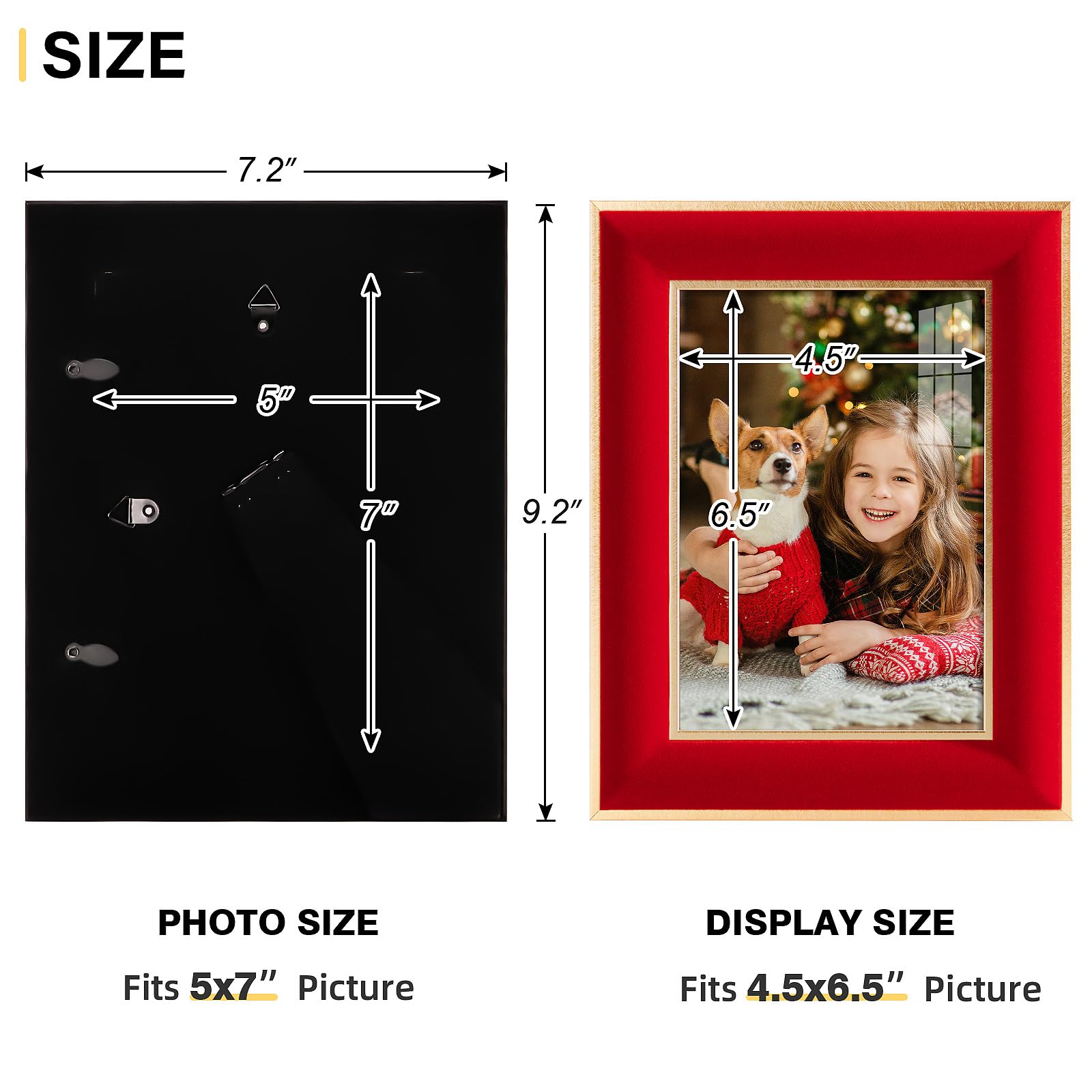 KSROECUD 5x7 Velvet Picture Frame, Red Photo Frames with Modern Simple Metallic Gold Border, HD Real Glass Horizontal & Vertical