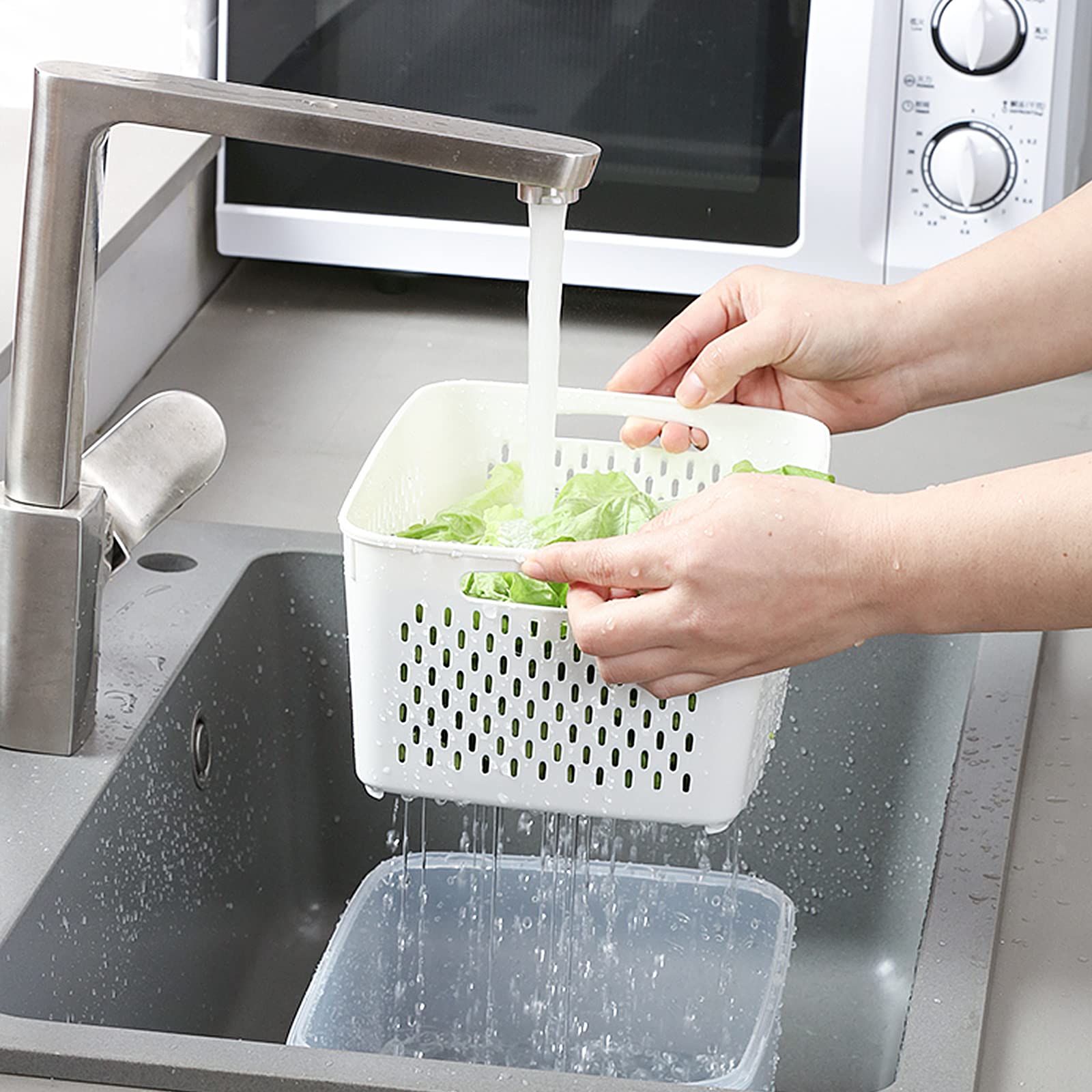 Ronanemon 3Pack Fridge Food Storage Container Set With Lids With Strainer, Fruit Vegetable Storage Containers Keep Fruits, Veget