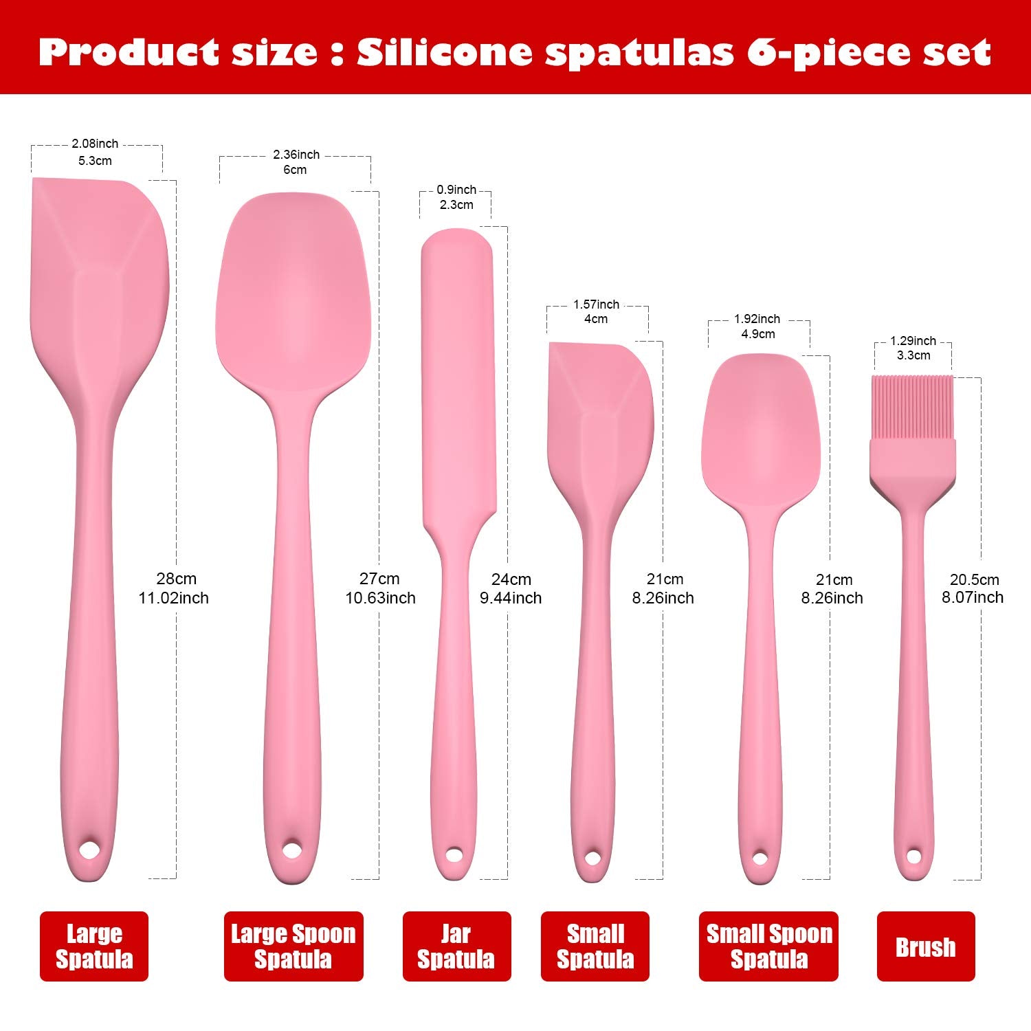 Heat Resistant Silicone Spatulas Set 6Pcs, Seamless Design Non-Stick Mixing Spatulas With Stainless Steel Core, Premium Bpa-Free