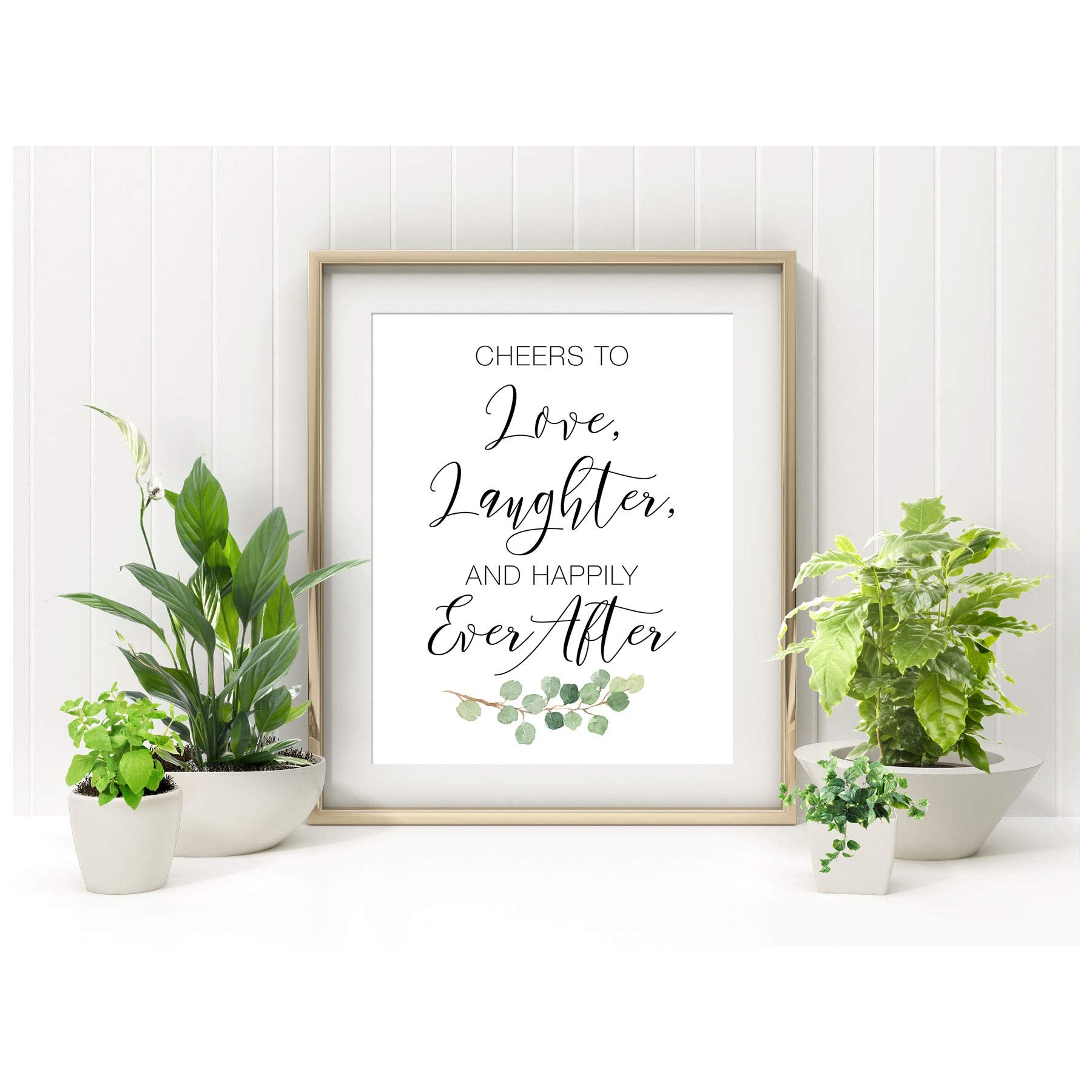 Noviiml Ve Wedding Sign | Watercolor Greenery With Eucalyptus Print On Thick Cardstock Paper | Love, Laughter, Happily Ever Afte