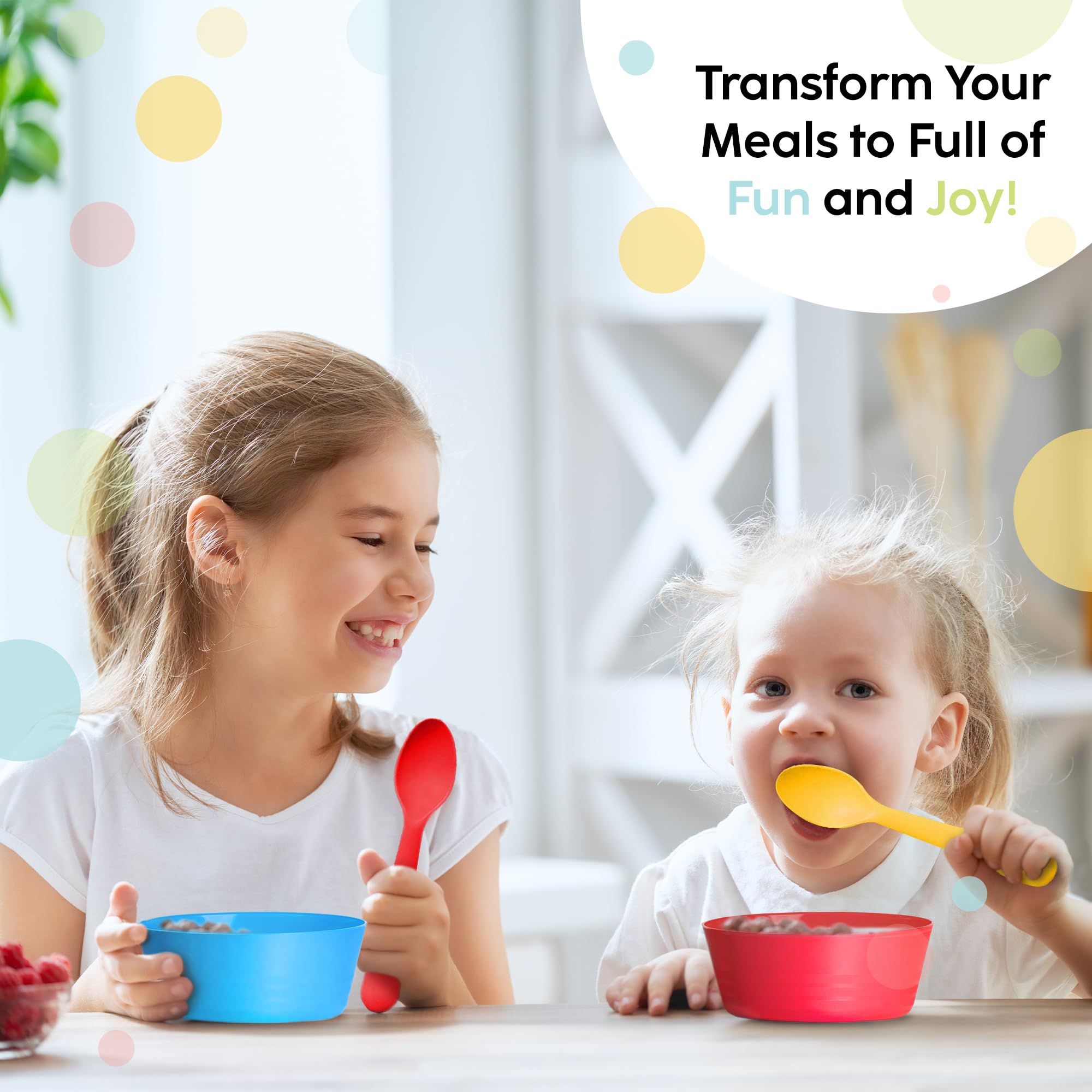 Plaskidy Plastic Toddler Spoons - Set of 16 Kids Spoons BPA Free/Dishwasher Safe Toddler Utensils Set Brightly Colored Kid Spoon
