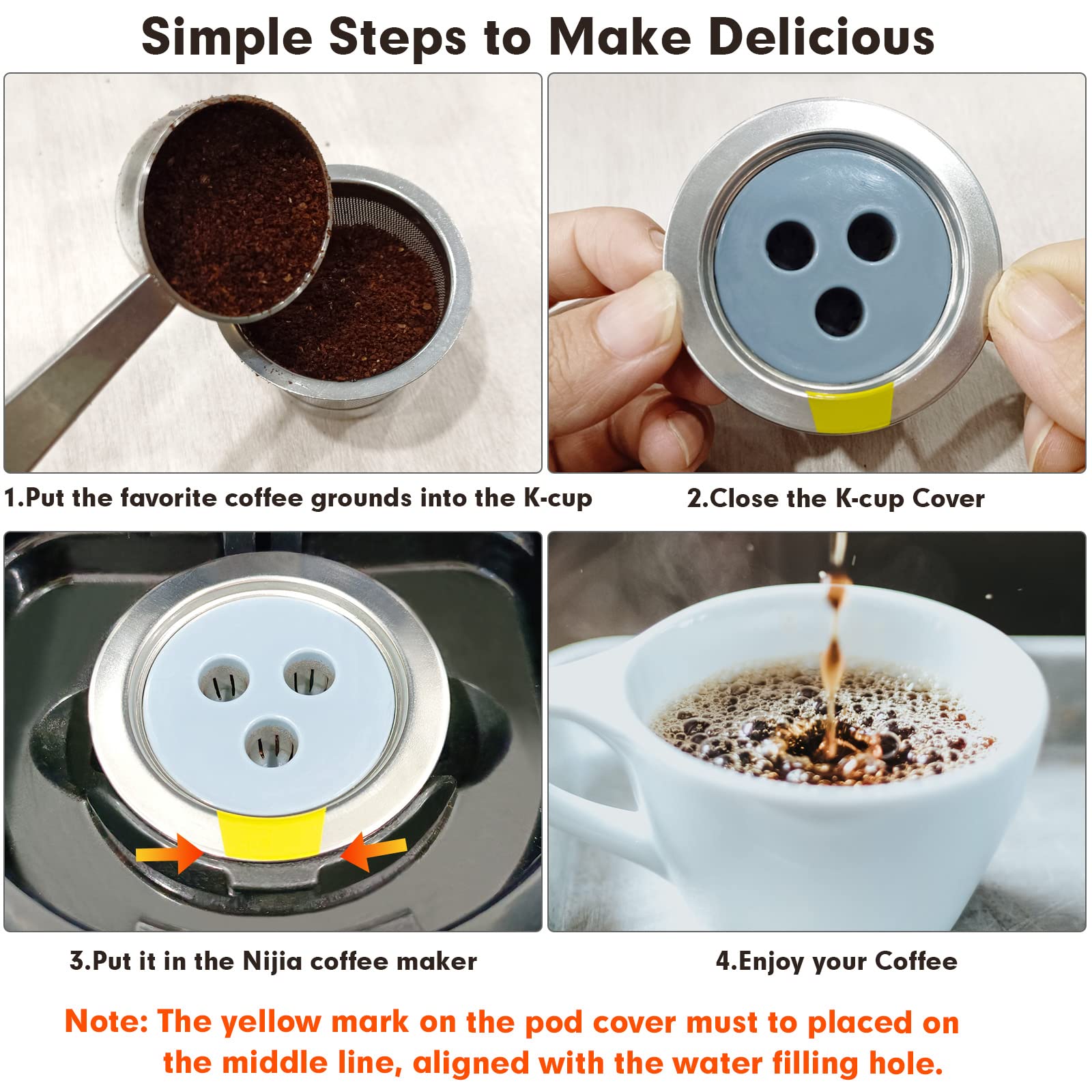 YEOSEN Stainless Steel Reusable K Cups for Ninja Coffee Maker, 6 Pack Permanent Coffee Pods
