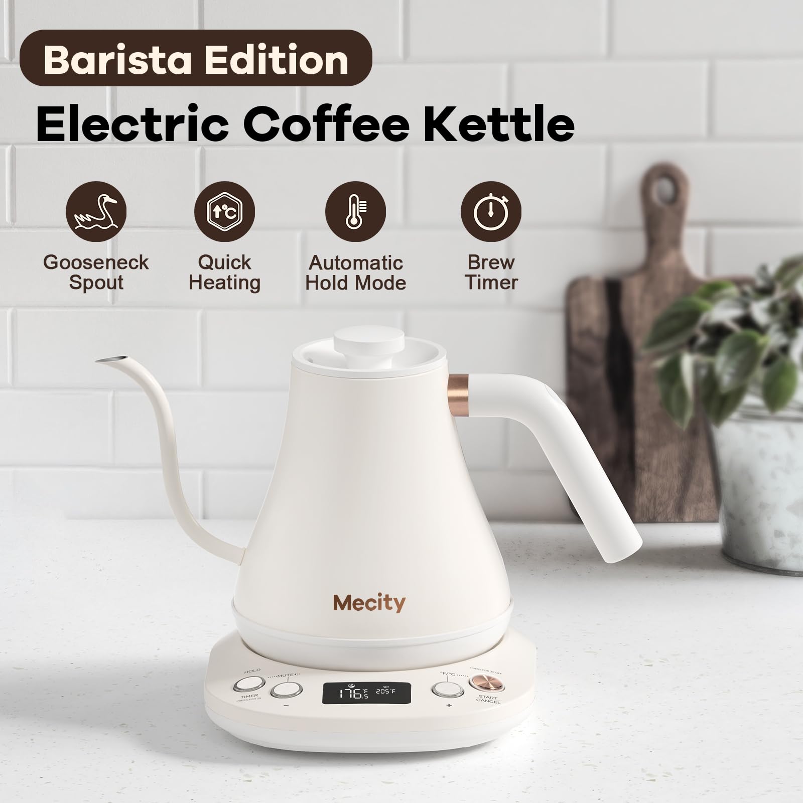 Mecity Electric Gooseneck Kettle With Keep Warm Function & Lcd Display Automatic Shut Off Coffee Kettle Temperature Control Pour