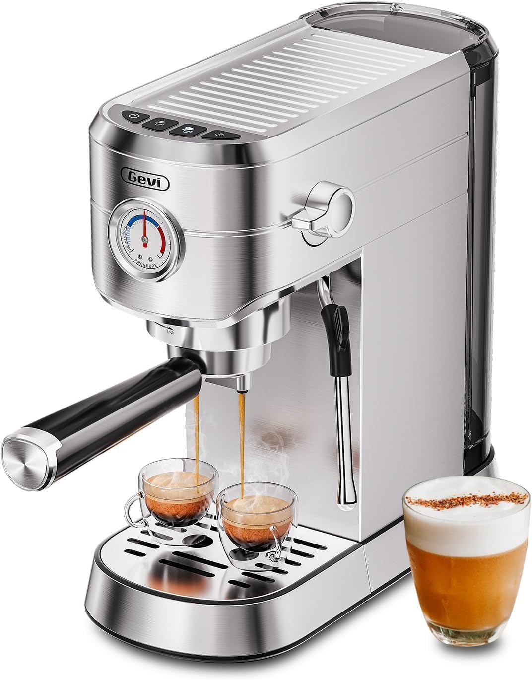 Gevi Commercial Espresso and Coffee Makers, Professional 20 Bar Espresso Maker with Milk Frother, Stainless Steel Expresso Coffe