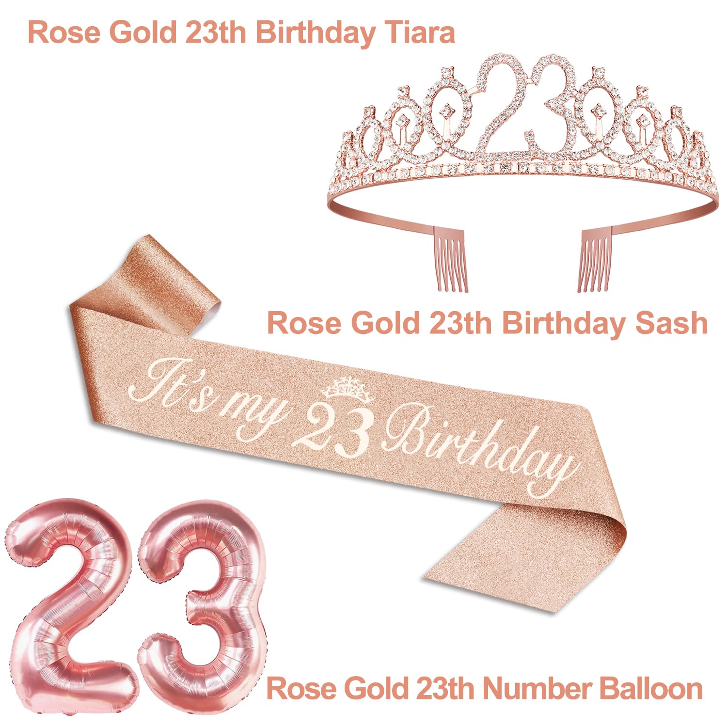 23Rd Birthday Gifts For Women, Include 23Rd Birthday Sash And Tiara, Birthday Cake Topper And Number 23 Candles, Big 23 Balloons