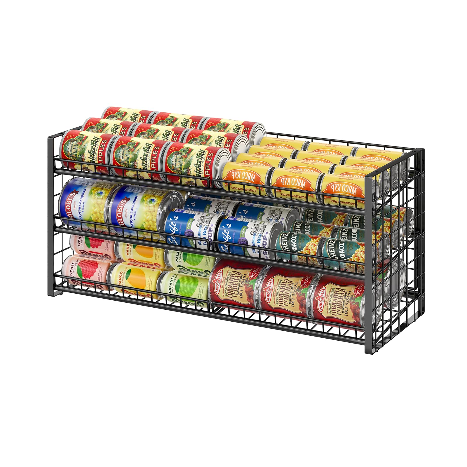 3 Tier Stackable Can Rack Organizer for Pantry Shelf, Adjustable ExtraLong Can Holder for Kitchen Storage, Sturdy Standing Roll