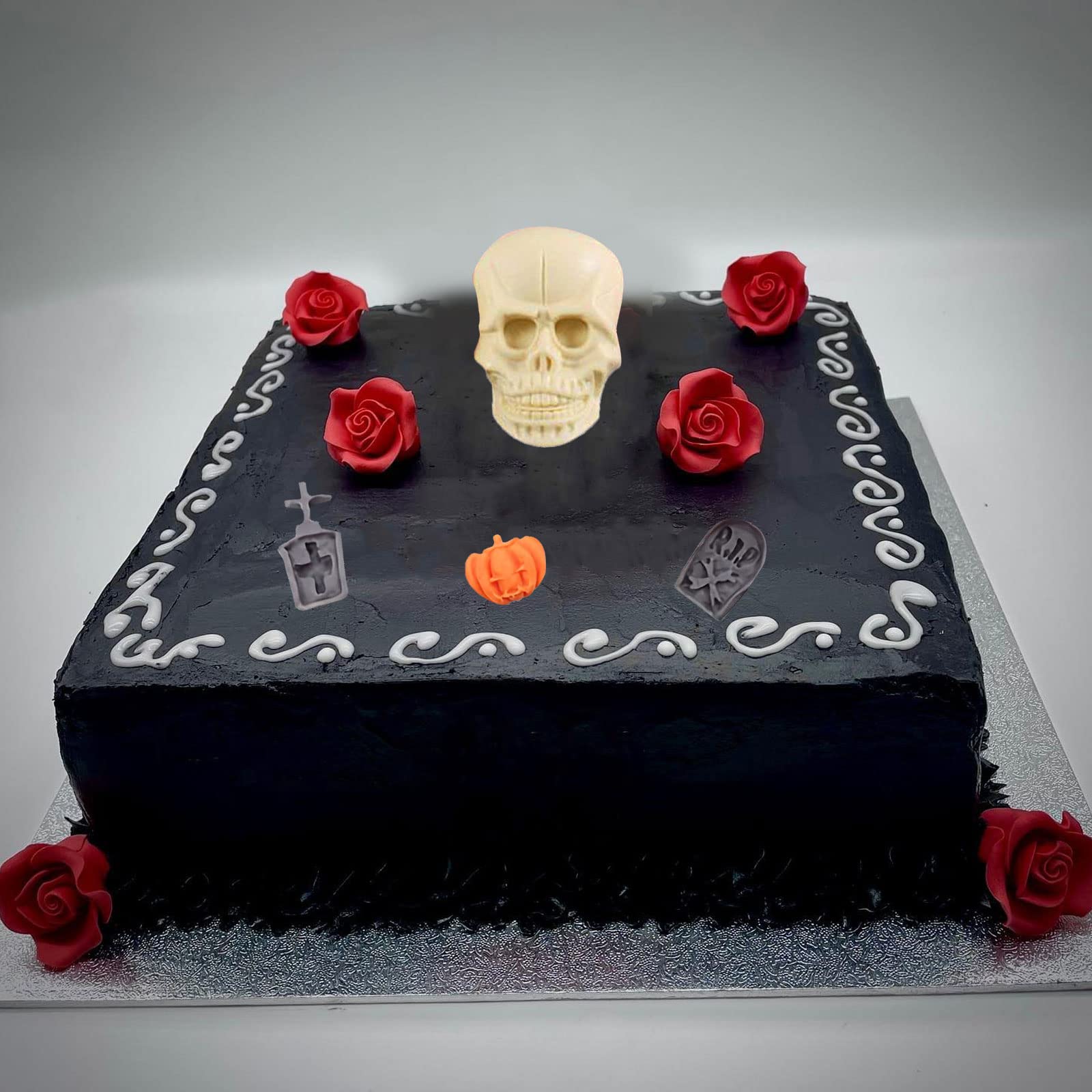 Halloween Cake Skull Fondant Molds 4 Pcs, Chocolate Pumpkin Bat Spider Silicone Mould For Halloween Cake Decorations Cake Decora