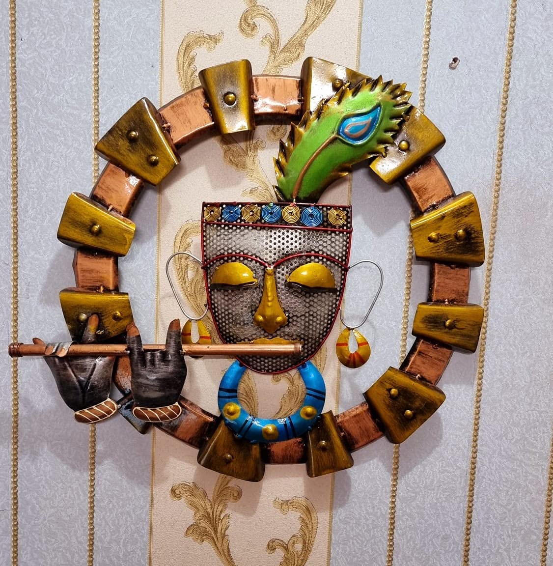 Rsn Rustic Krishna Flute Metal Wall Art Frame, Wall Hangings For Home Decoration, Wall Sculpture For Living Room, Wall Hanging D