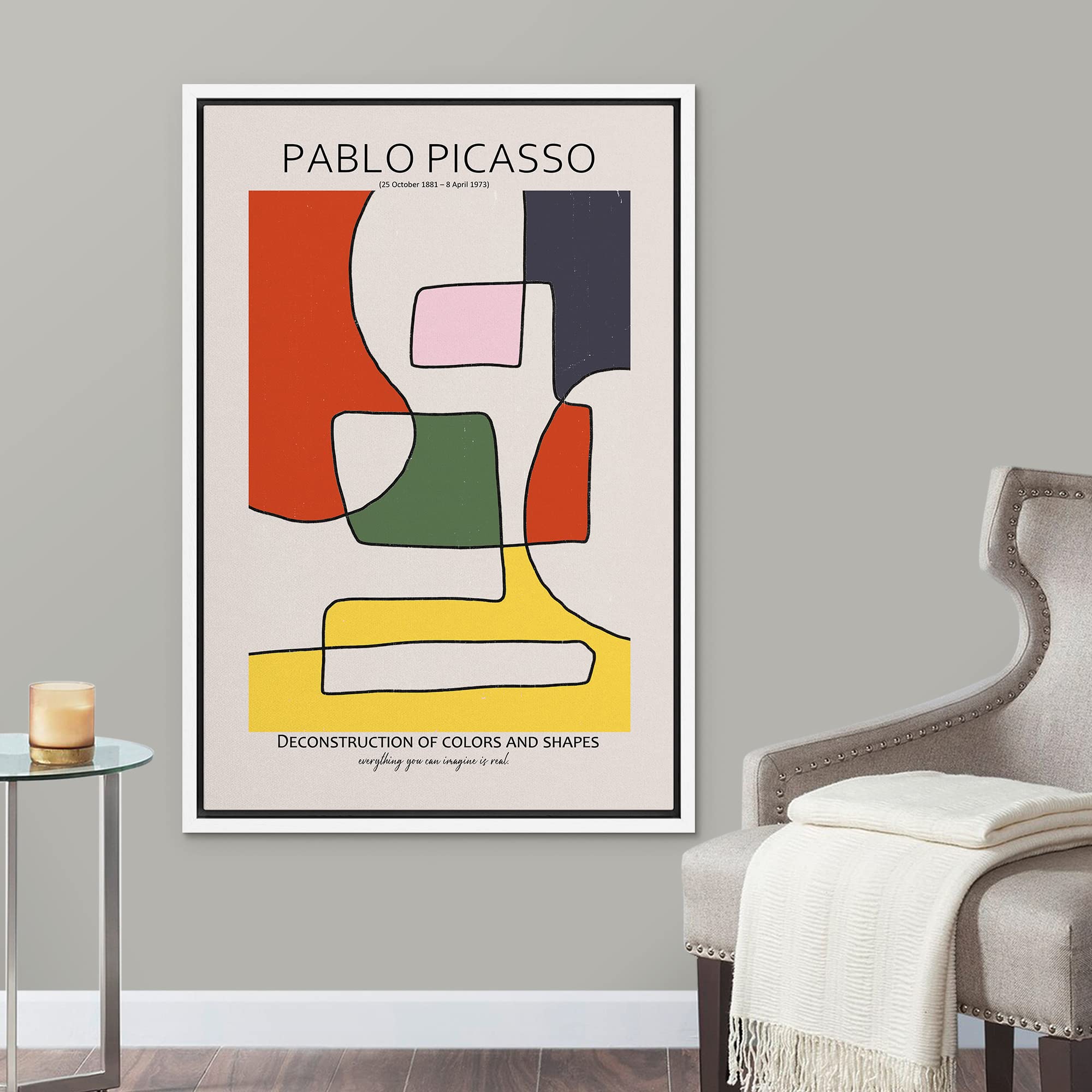 Signleader Framed Canvas Print Wall Art Pablo Picasso Mid-Century Line Art Abstract Shapes Illustrations Modern Art Decorative M