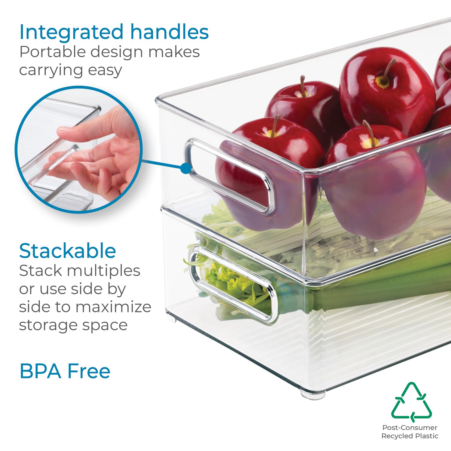 Idesign Plastic Portable Deep Storage Bin With Handles For Organizing Refrigerator, Freezer, Pantry, Bpa-Free,8'' X 4'' X 14.5''