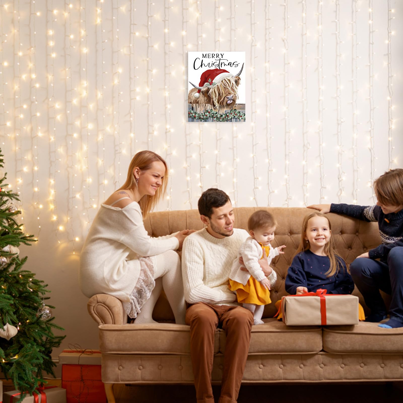 Christmas Highland Cow Wall Decor:Merry Christmas Canvas Wall Art Cow Pictures Farm Animal Prints Xmas Holiday Decorations Farmh