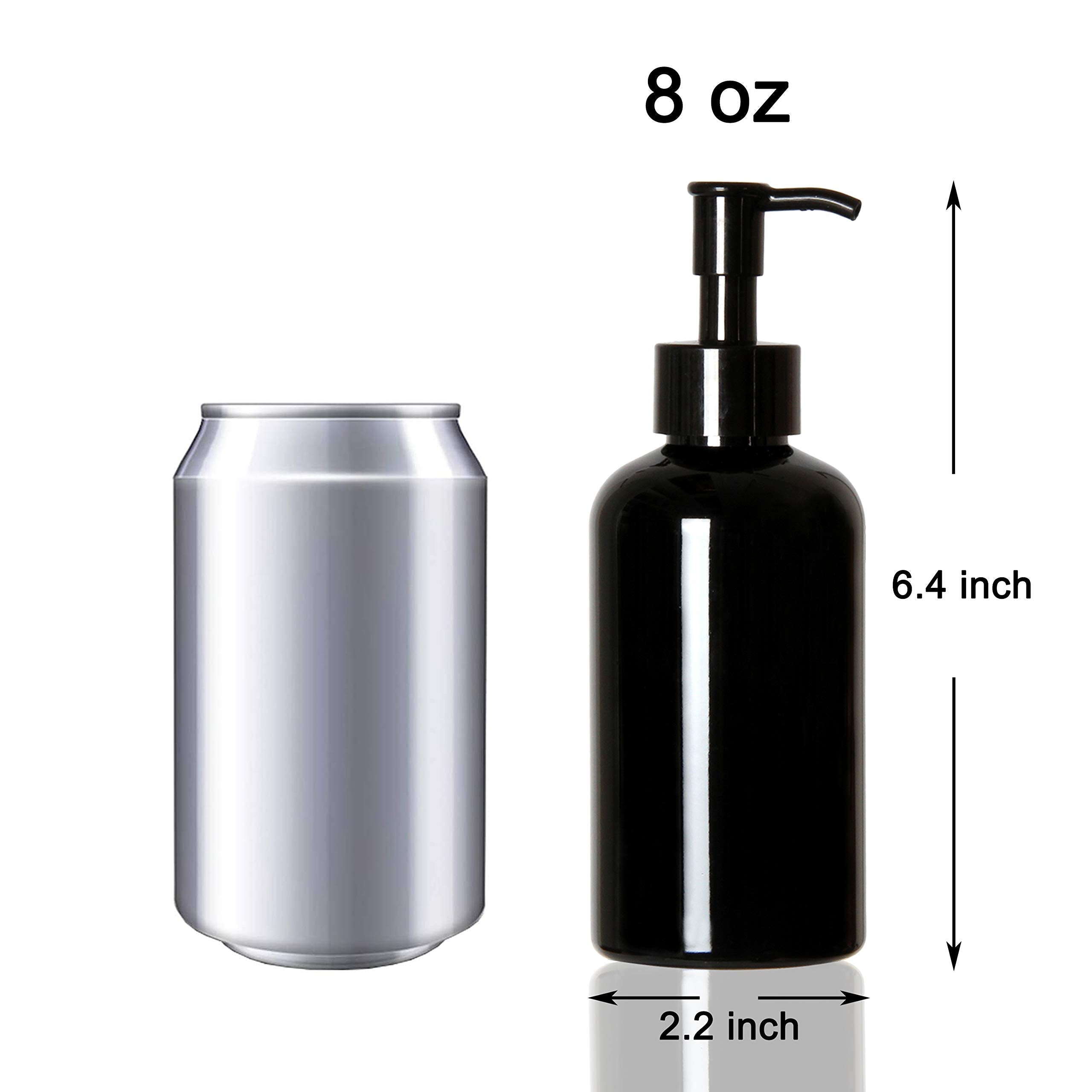 Youngever 6 Pack Plastic Pump Bottles 8 Ounce, Refillable Plastic Pump Bottles With Travel Lock (Black)