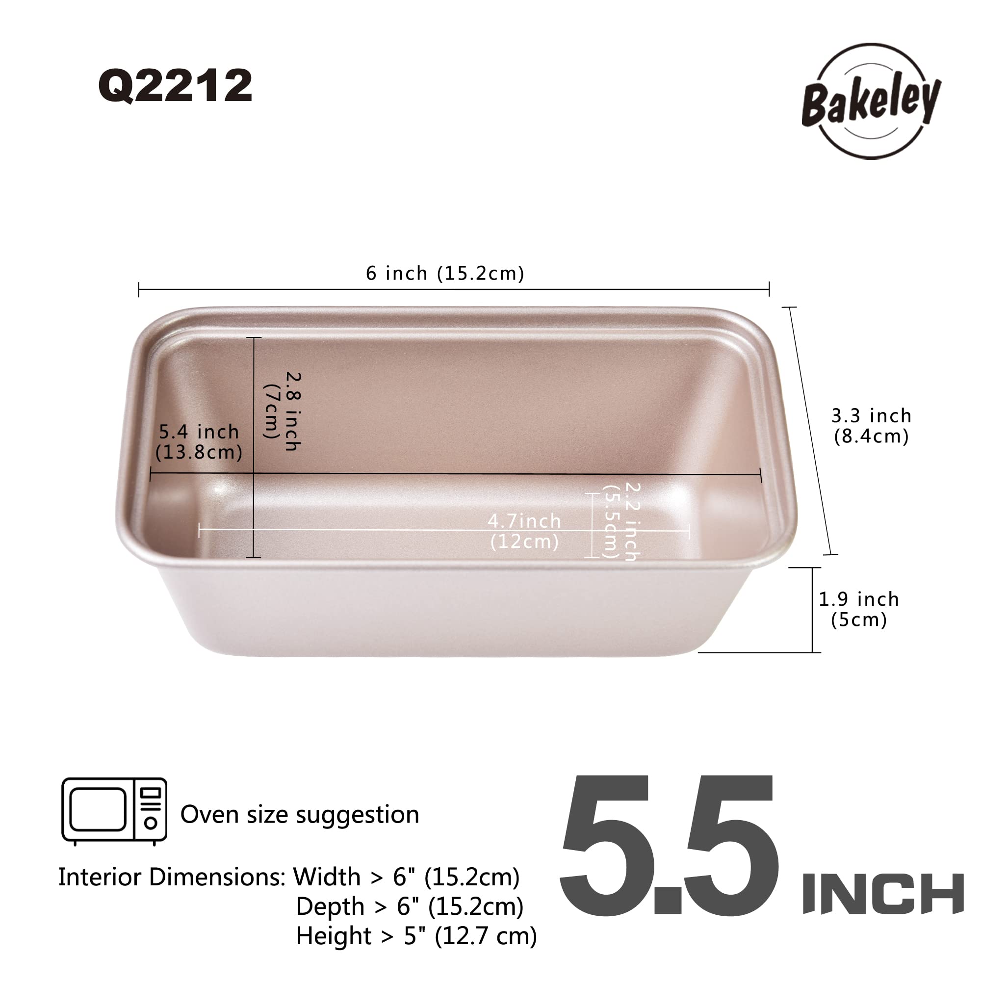 Bakeley 1Lb Loaf Pan, 7-Inch Non-Stick Oblong Bread And Meat Bakeware For Oven Baking 7.28''    4.52'' X 2.55''