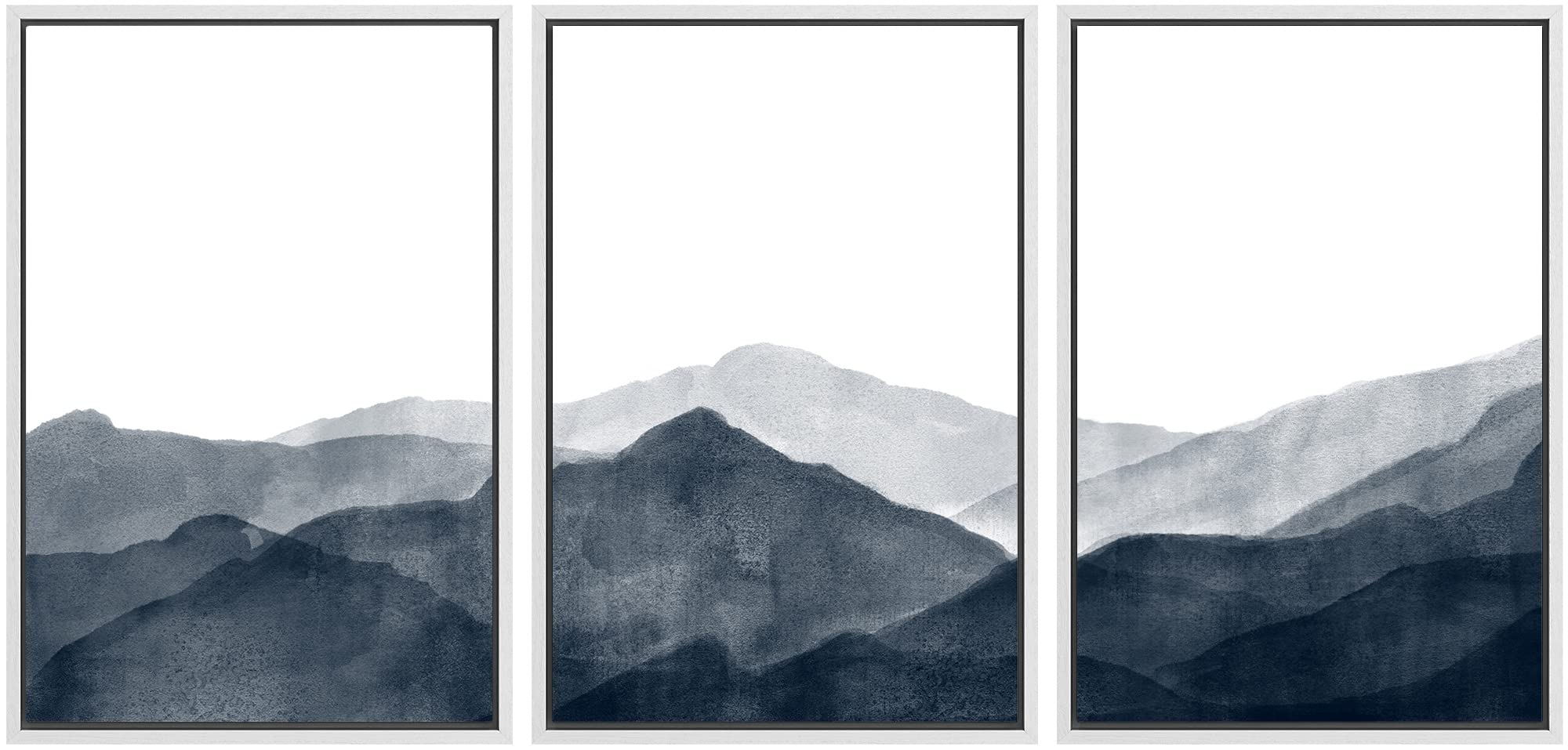 Signwin Framed Canvas Print Wall Art Blue & Gray Mountains In Fog Nature Wilderness Illustrations Modern Art Rustic Scenic Relax