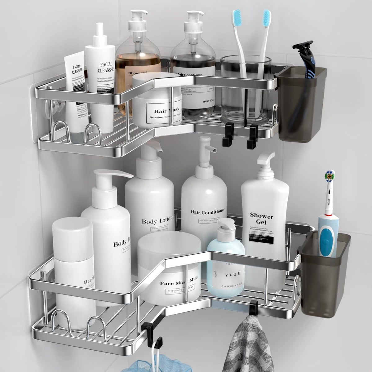 Aktecke Corner Shower Caddy Shelf Rack: 2 Pack Adhesive Shower Organizer Essentials - No Drilling Stainless Steel Shower Storage