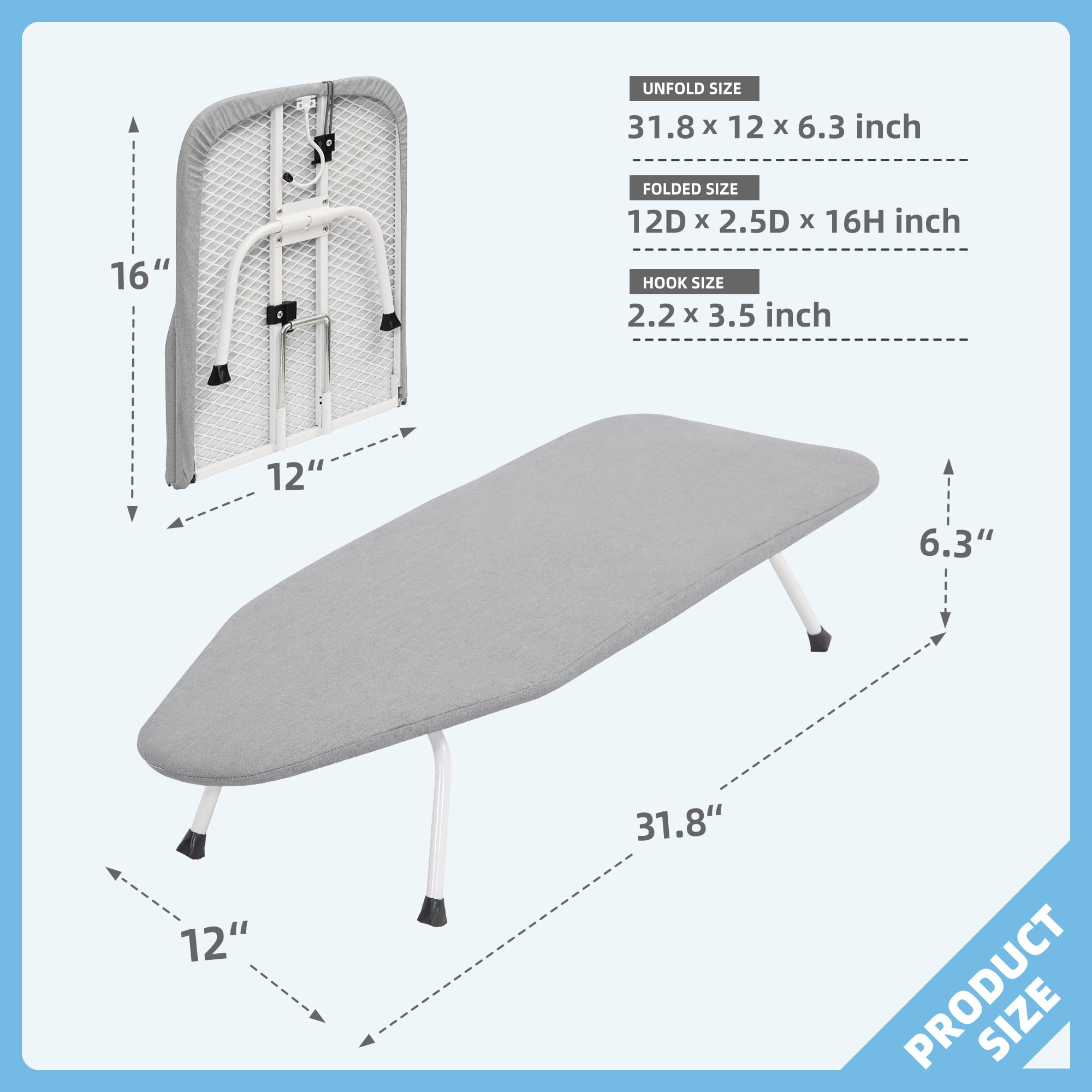 Storage Maniac Tabletop Ironing Broad, All Iron Mini Folding Ironing Broad With 2 Removable Cover, Portable Small Ironing Broad
