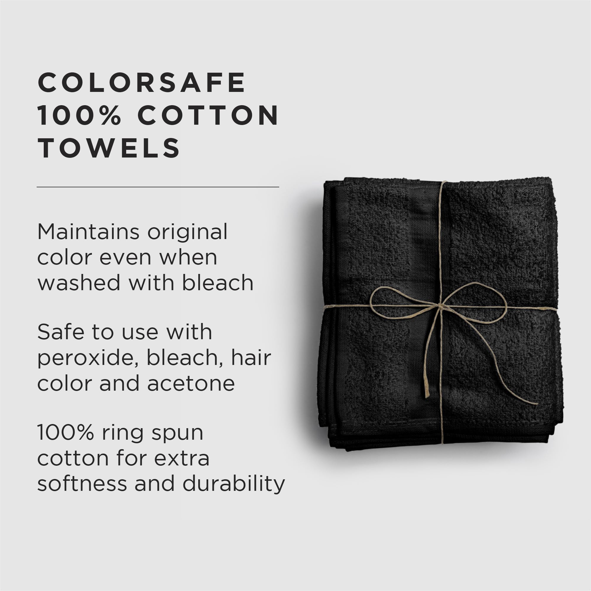 Fromm ColorSafe 100% Cotton Bleach Proof Salon Hair Towels for Hairstylists, Barbers, Spa, Gym in Black, 16'' by 29'', 6 count A