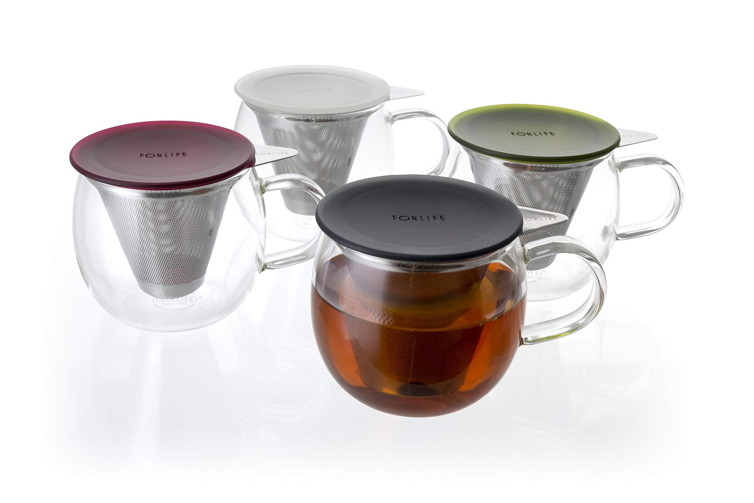 Forlife Lucidity Glass Brew Cup With Strainer, 12 Oz/355Ml, Green Tea