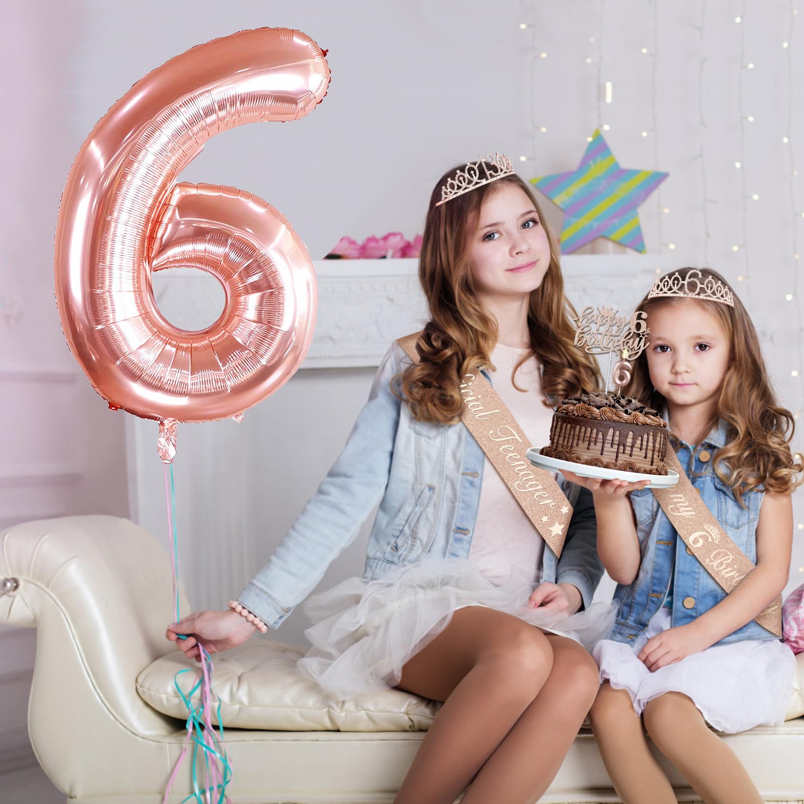 6Th Birthday Decorations Gifts For Girls Including 6Th Birthday Girl Sash And Tiara, 6Th Birthday Candles And Cake Topper, Numbe