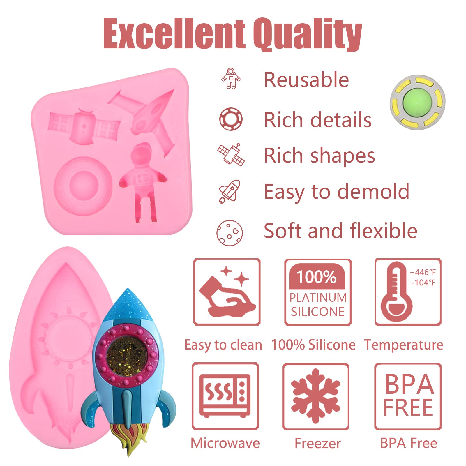 Space Theme Molds 3 Pcs, Spaceship Astronauts Rockets Chocolate Silicone Mold Spacecraft Airplane Cloud Cake Fondant Mold For Ca