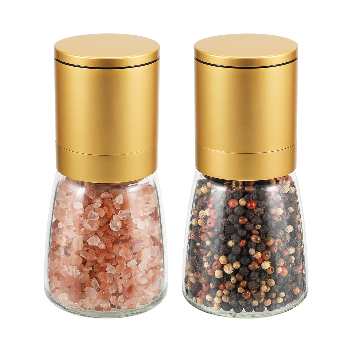 Vucchini Gold Pepper Salt Grinder Mill - Adjustable Coarseness Ceramic Spice Grinder Shaker - Refillable Pepper Grinders For Hom