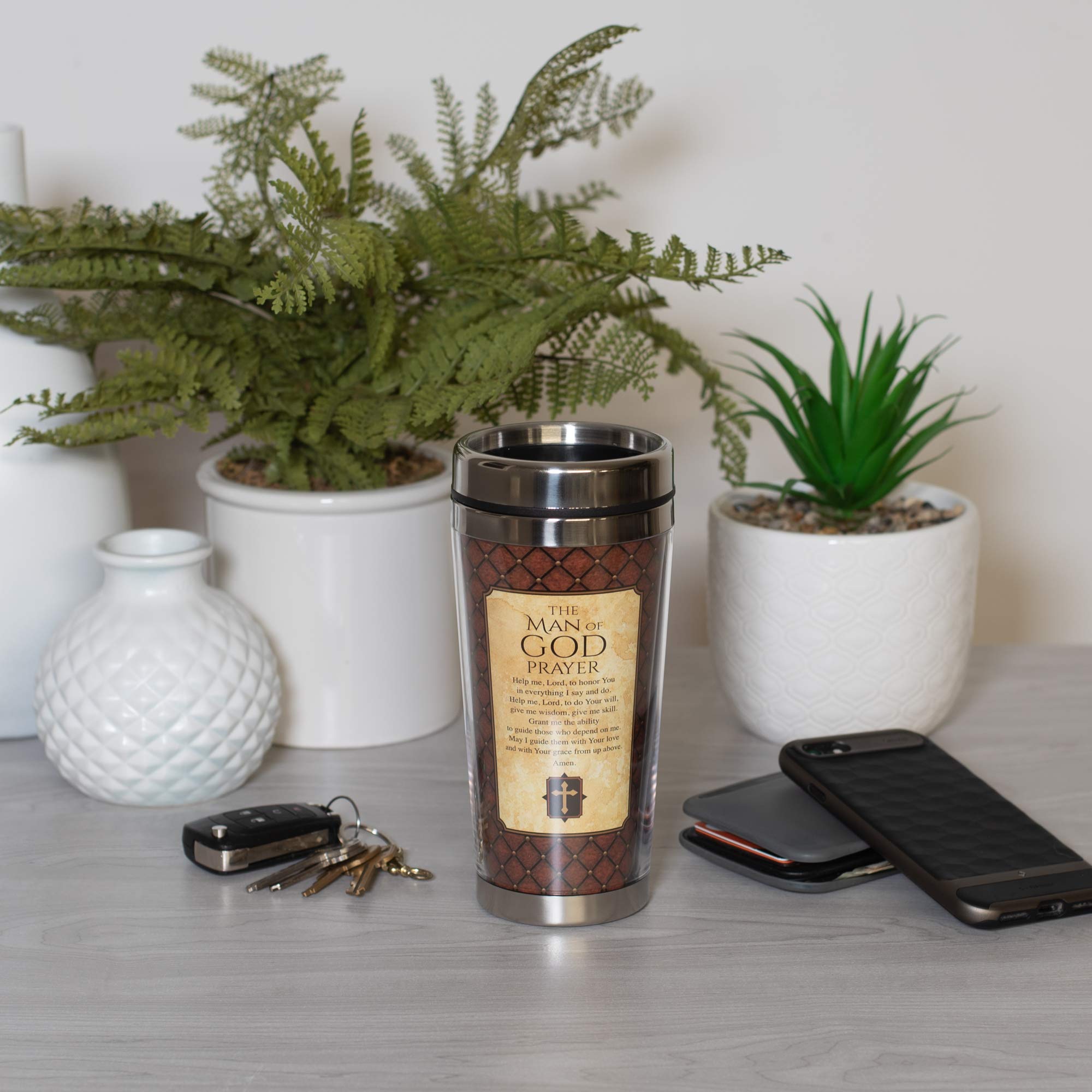 Dicksons Man Of God Prayer Natural Brown 16 Ounce Stainless Steel Travel Tumbler Mug