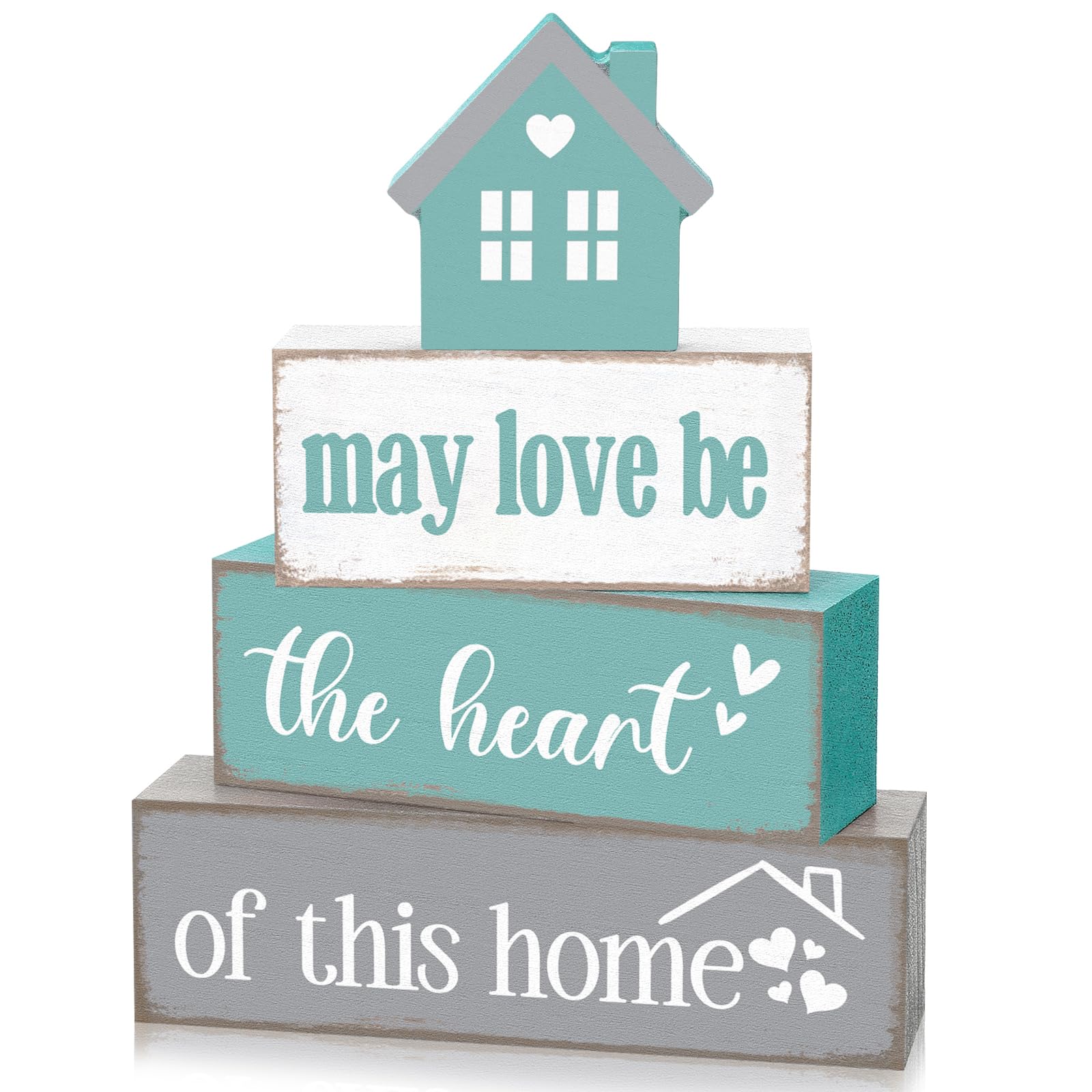 Cinnvoice Farmhouse Wooden Tabletop Decor Home Tiered Tray Decor Rustic Pastel May Be Love The Heart of This Home Wood Sign Neut