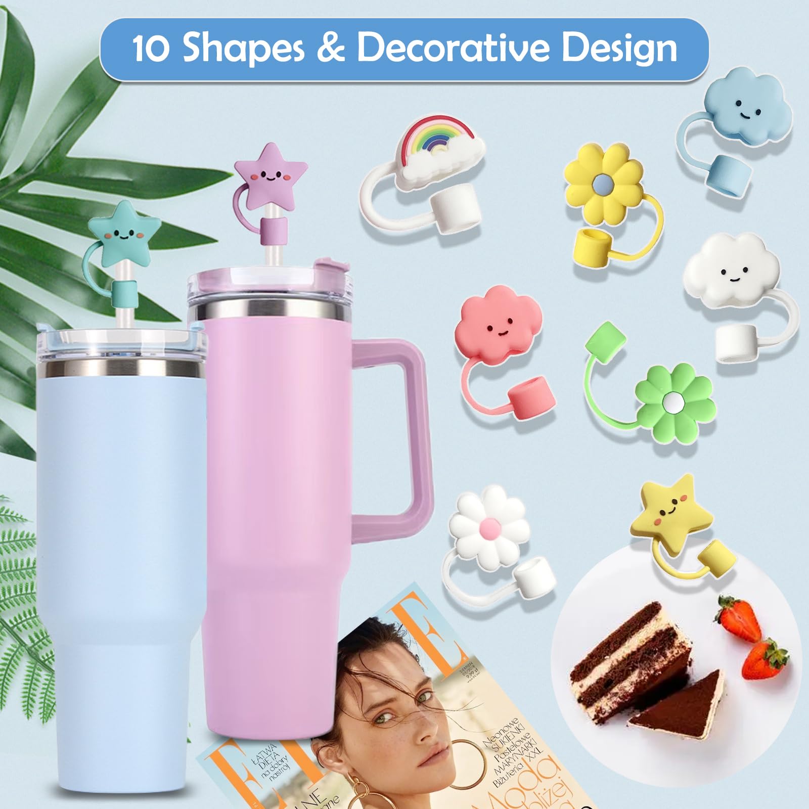 10Pcs 10Mm Straw Covers Cap, Straw Cover Toppers Compatible With Stanley 30&40 Oz Tumbler With Handle, Reusable Silicone Straw T