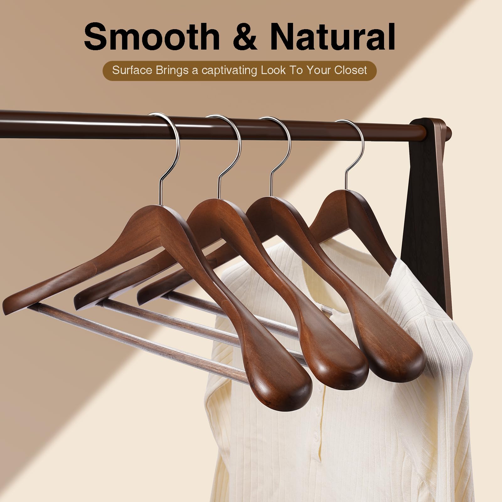 Ulimart Wooden Hangers 6 Pack,Wide Shoulder Suit Hangers,Solid Wood Coat Hangers With Heavy Duty Retotating Hooks & Non Slip Pan