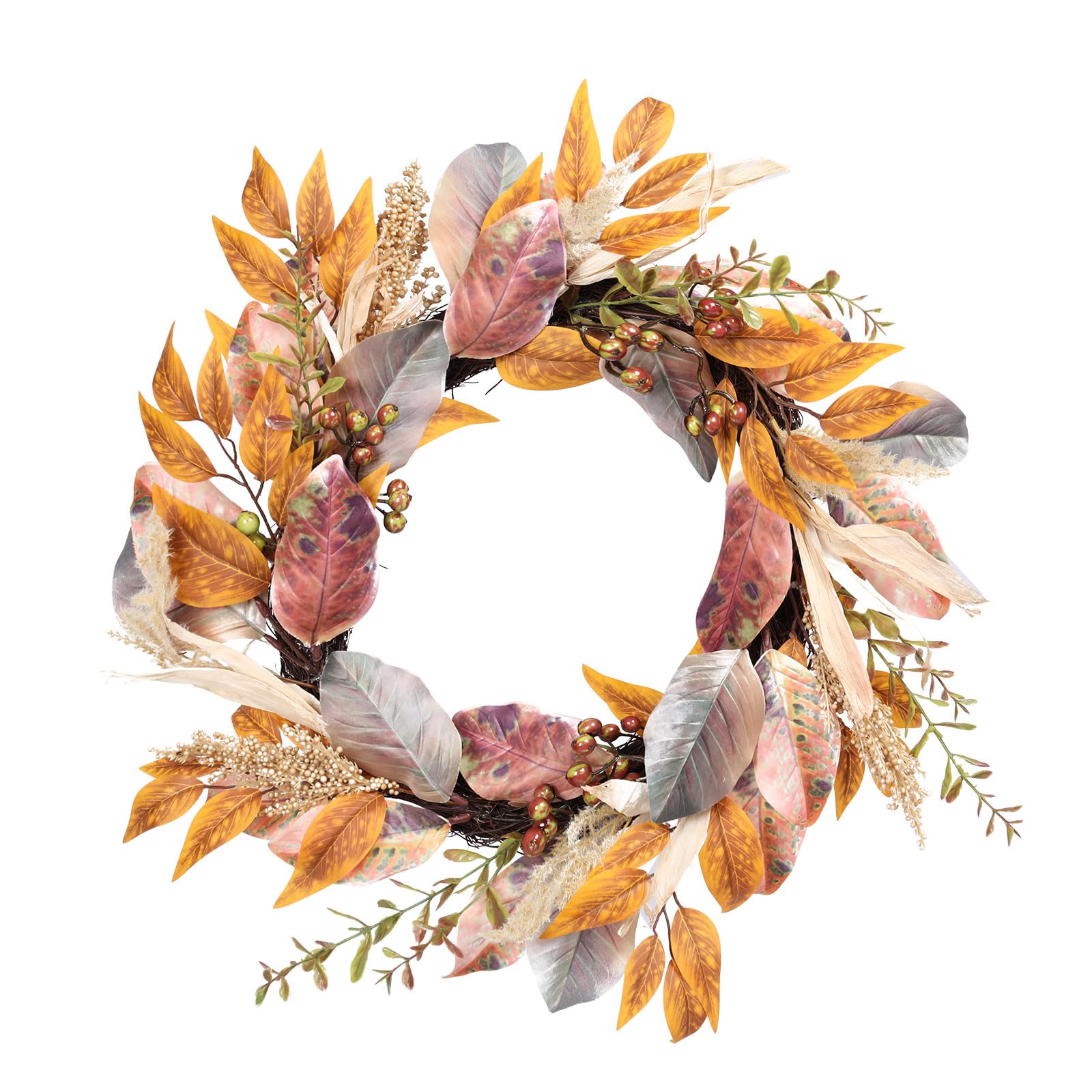WONDER GARDEN 20 Inch Fall Wreath Autumn Harvest Front Door Wreath with Leaves, Berries for Indoor Outdoor Farmhouse Home Window