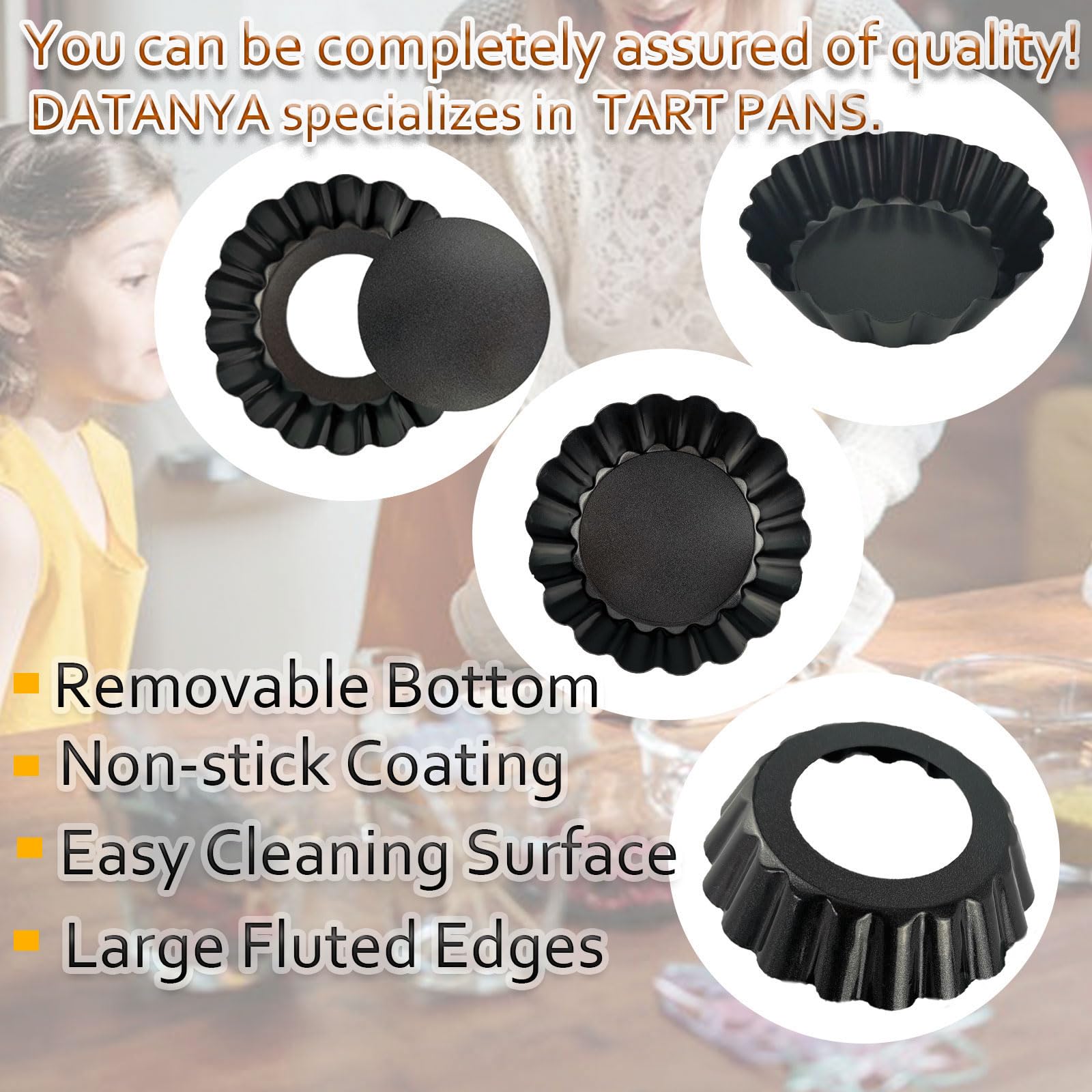 Datanya 12Pack Mini Tart Pans Removable Botttom 3 Inch Tart Pan, Round Nonstick Carbon Steel Fluted Quiche Pie Tart Pan For Baki