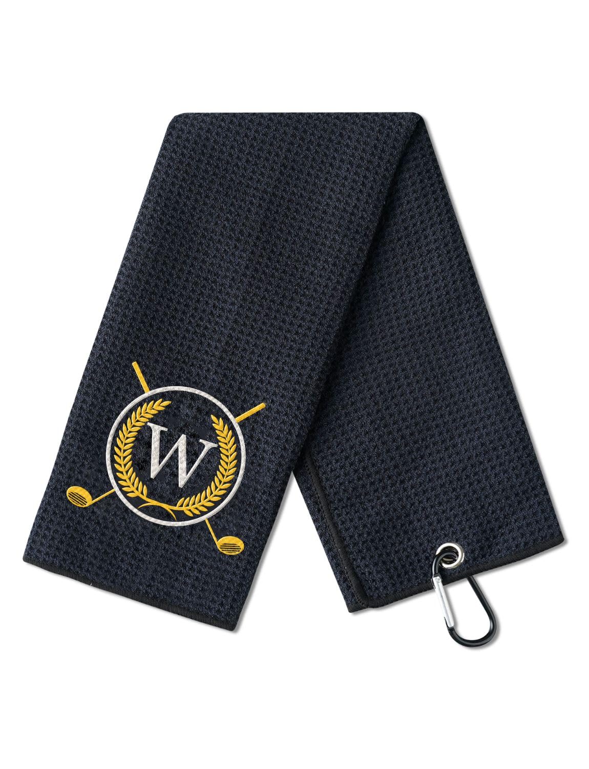 CybGene Golf Towel Gifts - Microfiber Golf Towels for Men and Women on Birthday, Christmas, 16 x 24 , Black, Initial W