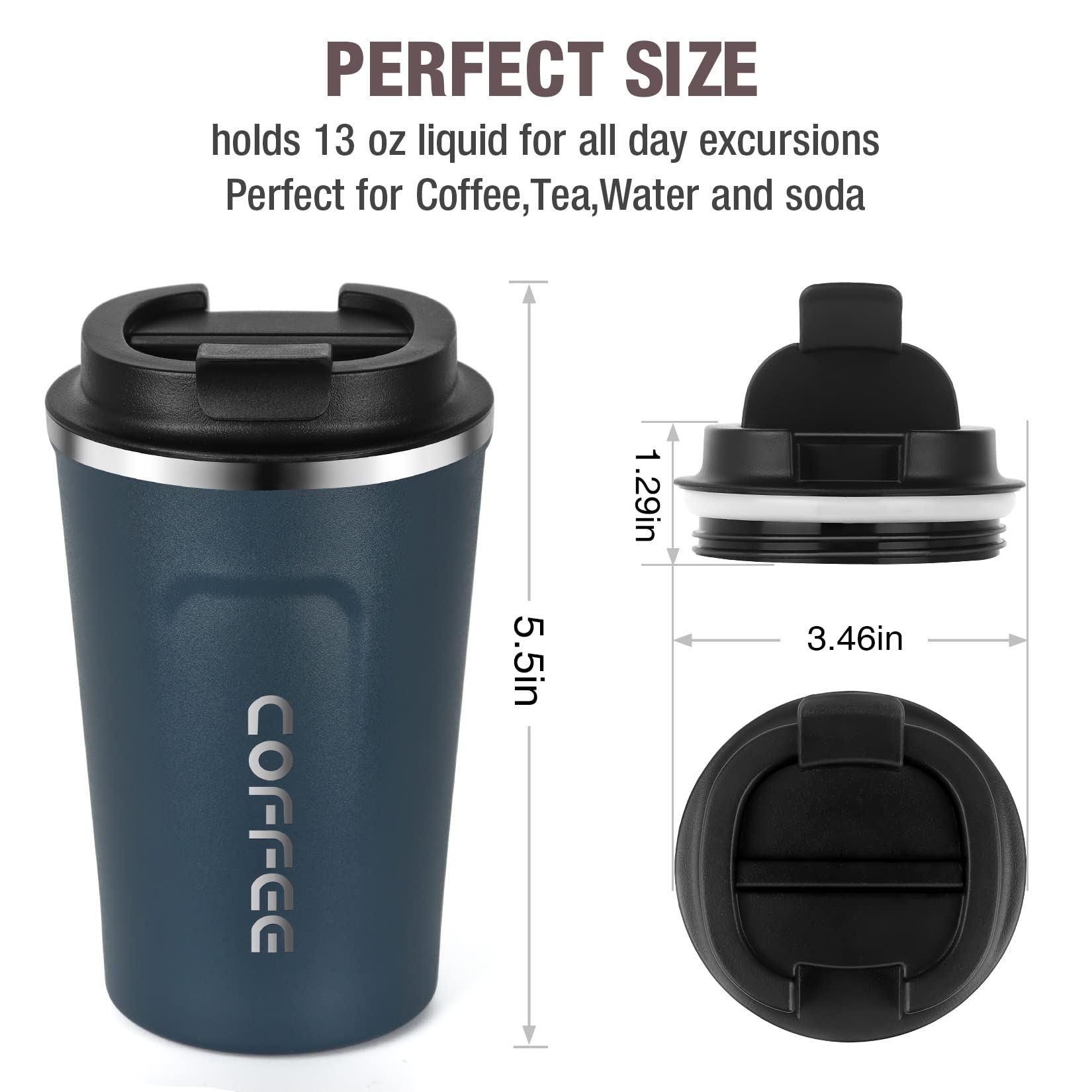12Oz (380Ml) Vacuum Insulated Travel Mug, Smilatte Leakproof Double Wall Stainless Steel Reusable Coffee Cup With Lid For Hot &
