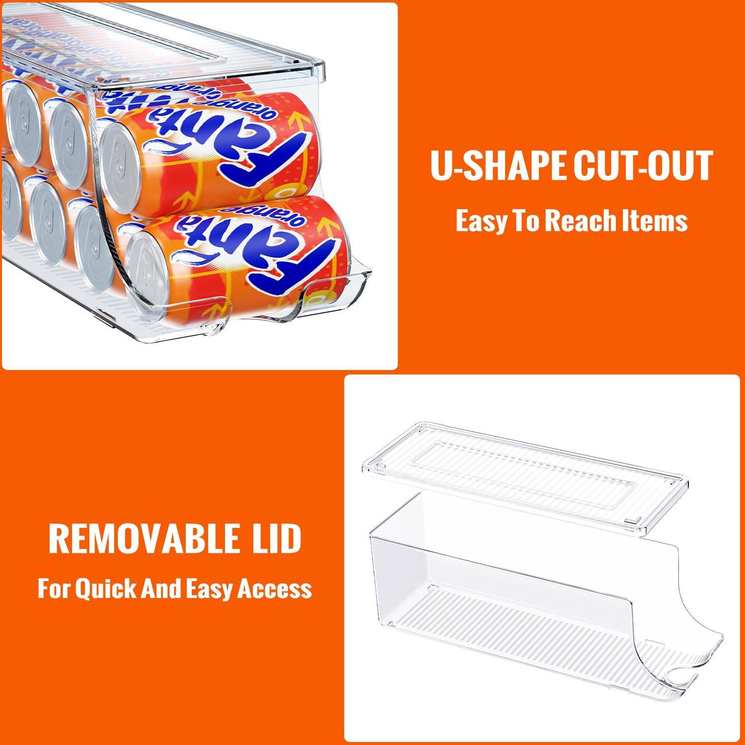 Scavata 2 Pack Soda Can Organizer For Refrigerator, Stackable Canned Food Pop Cans Container Can Holder Dispenser With Lid For F