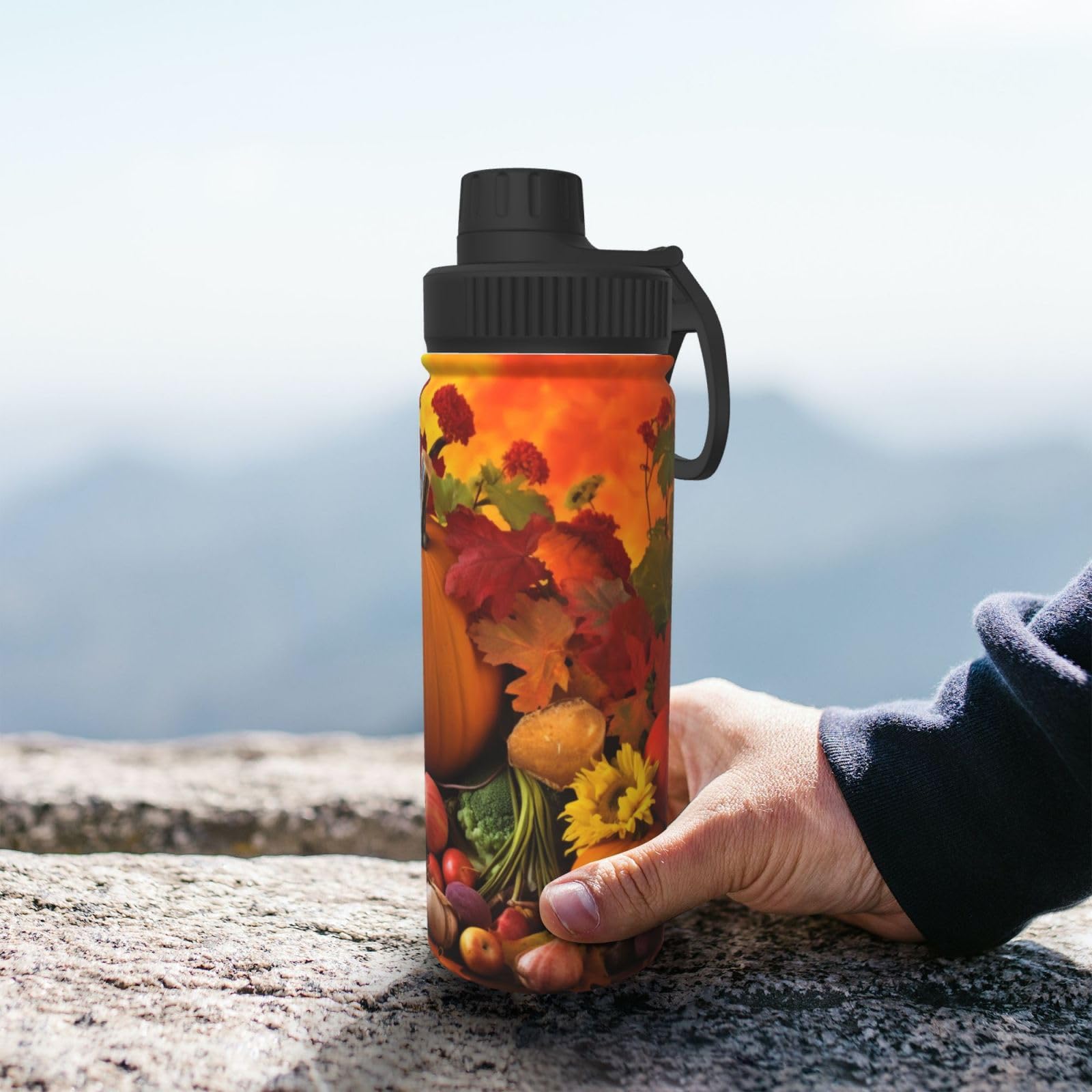 SHIRMDIY Fruit Pumpkin Harvest 18 oz Stainless Steel Water Bottles Insulated Sports Water Bottle with Spout Lid, Thanksgiving Su