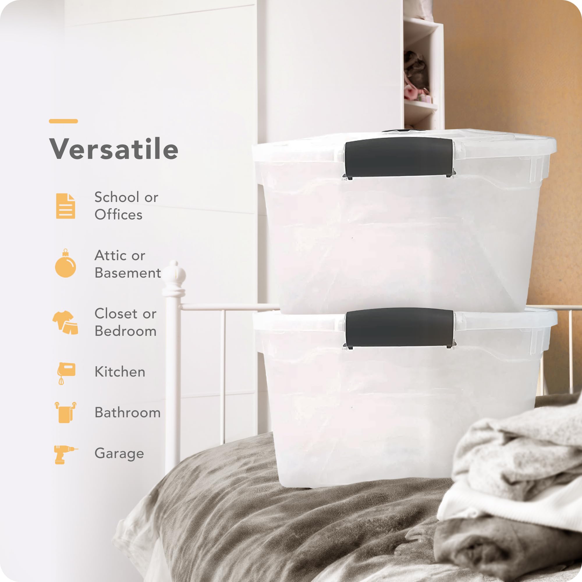 Homz 64-Quart Clear Plastic Stackable Storage Bin With Lid Container Box With Latching Handles For Home Garage Organization, Cle