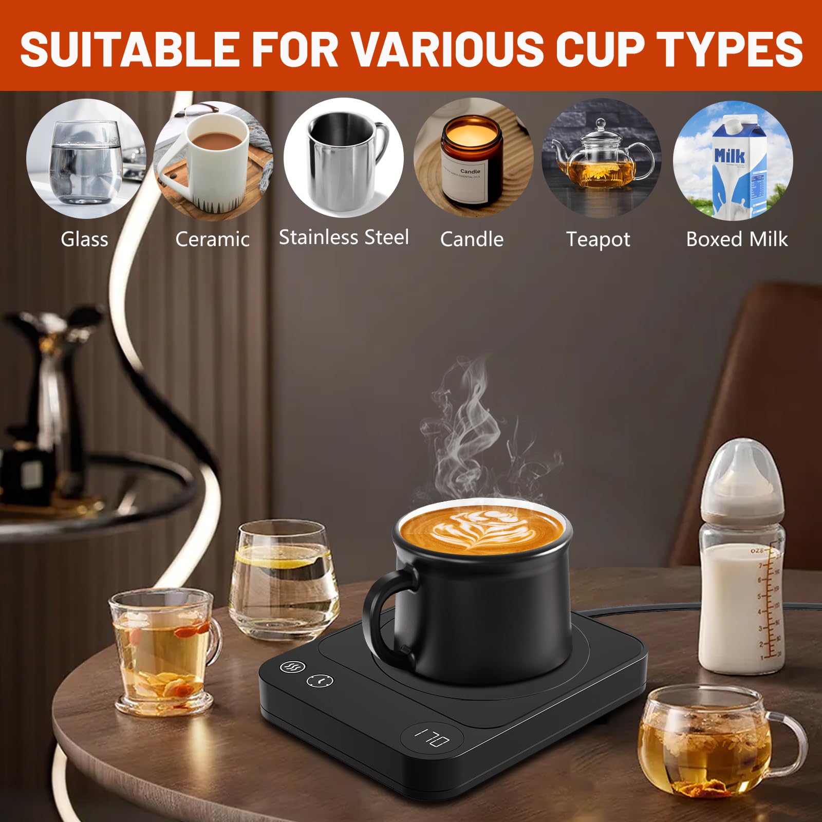 Mug Warmer, Coffee Mug Warmer With 3 Temp Settings, Coffee Warmer With Auto Shut Off Function, Coffee Warmer With Waterproof Sur