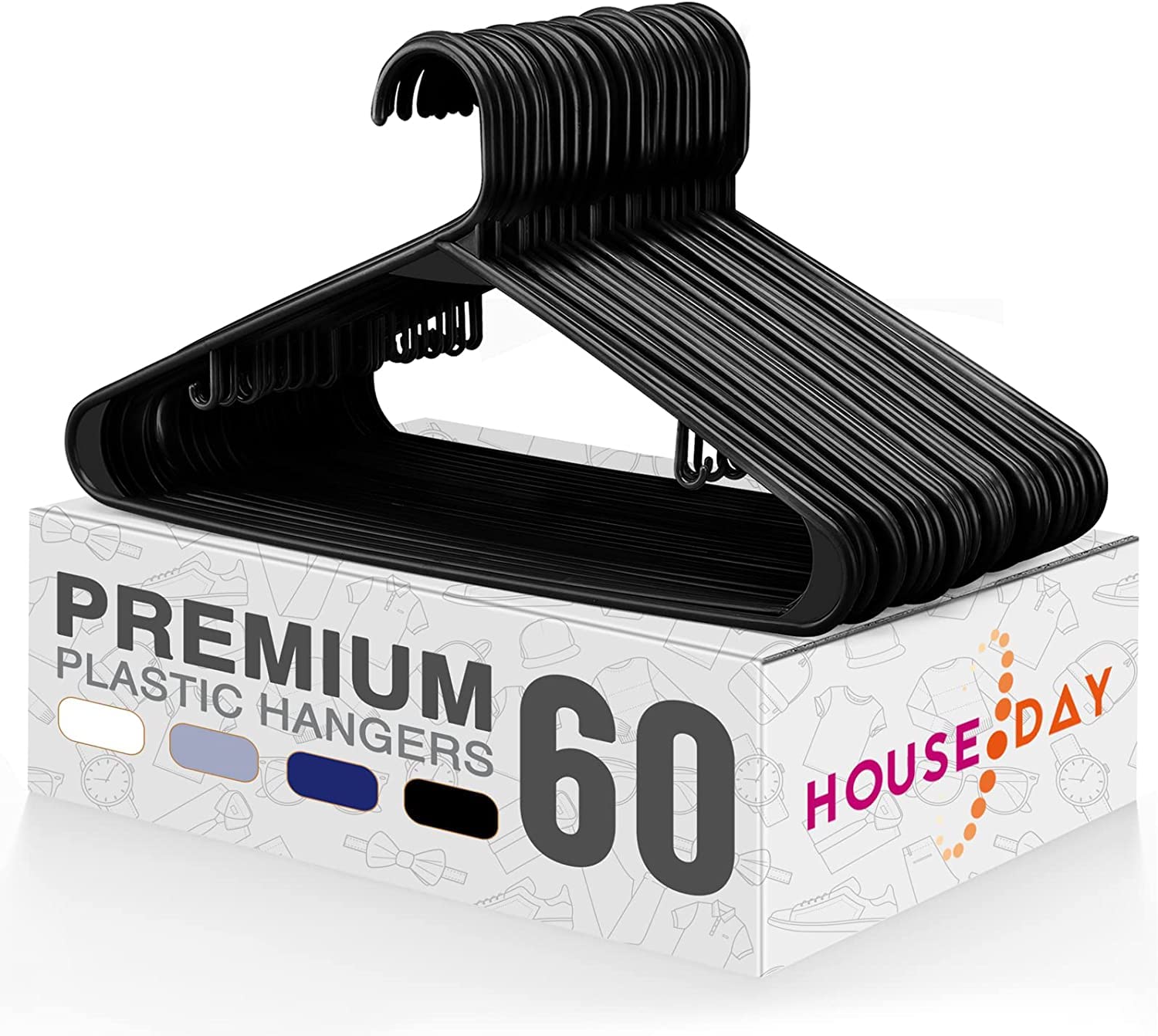 House Day Durable Black Plastic Hangers Light-Weight With Hooks 60 Pack Are Perfect Use In Any Closet For Space Saving And Every