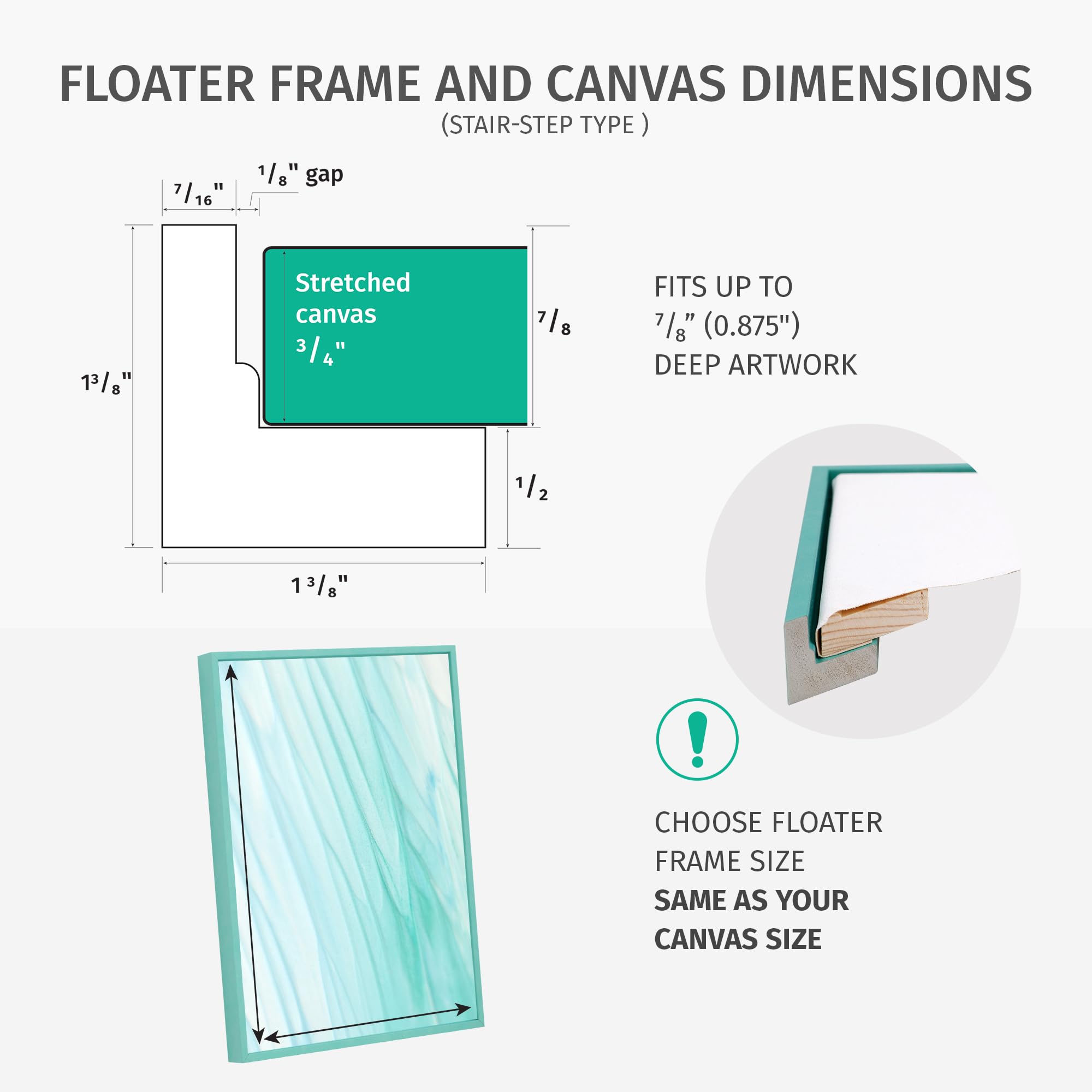 Pixy Canvas Floater Frame, White, 11 X 14 Inch, Portrait, 0.75 Inches Deep, For Canvas Paintings/Prints/Wall Art/Home Decor