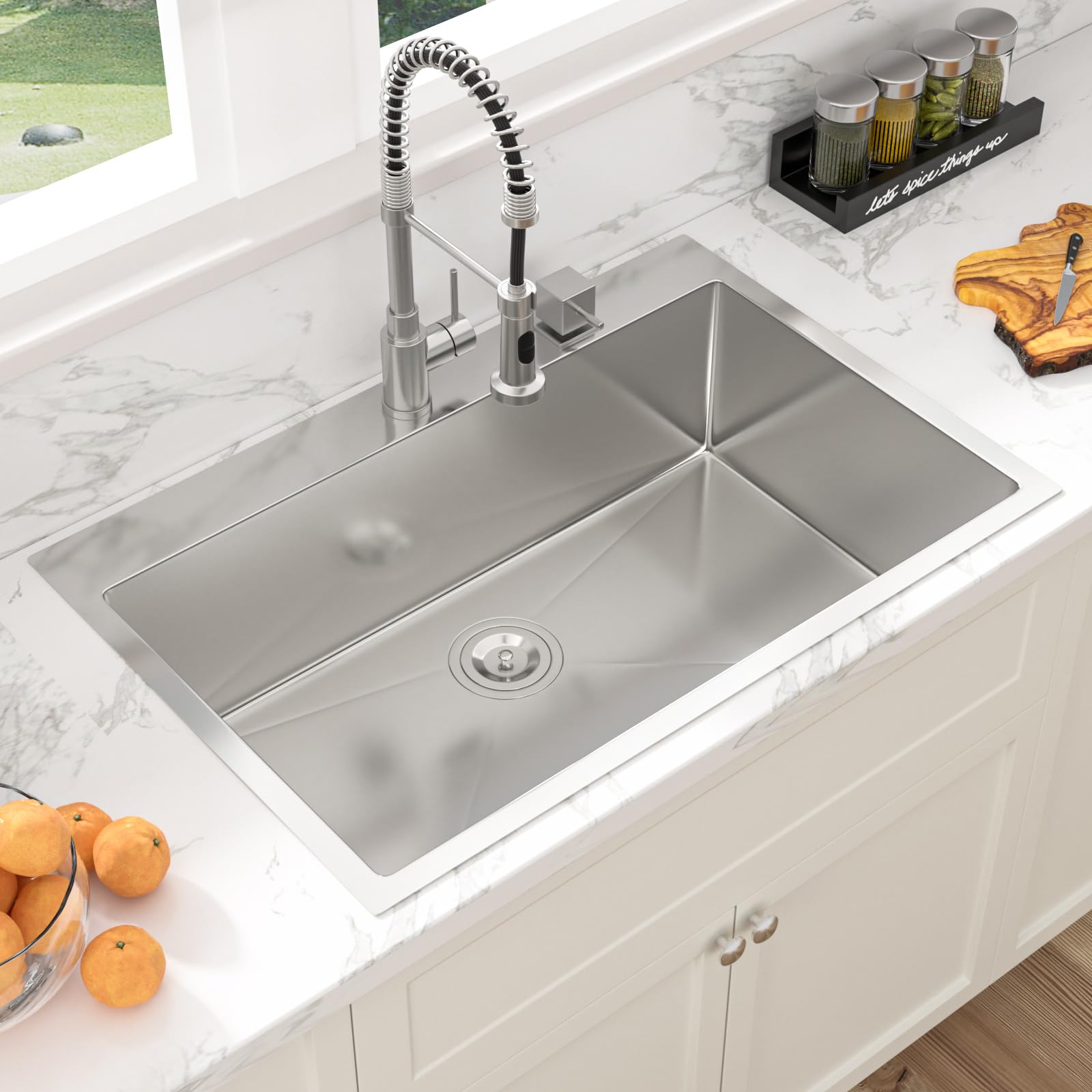 Sarlai 33 Kitchen Sink Drop In - 33 X 22 Inch Kitchen Sink Drop In Stainless Steel Topmount 16 Gauge Deep Single Bowl Above Coun