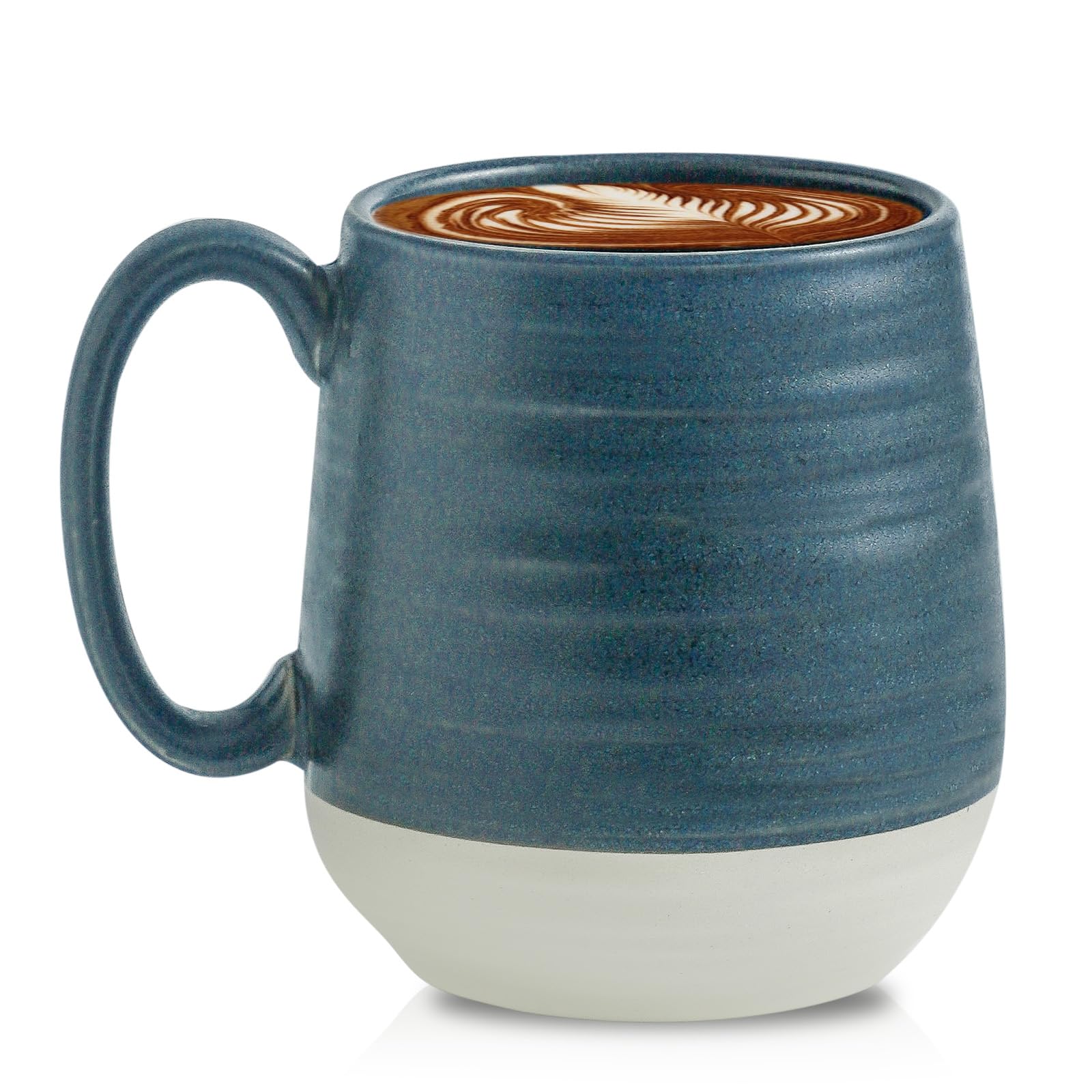HASENSE 20 oz Large Coffee Mug  Farmhouse Deep Blue & Beige Cup, Oversized Tea Cup with Comfortable Handle, Microwave & Dishwas