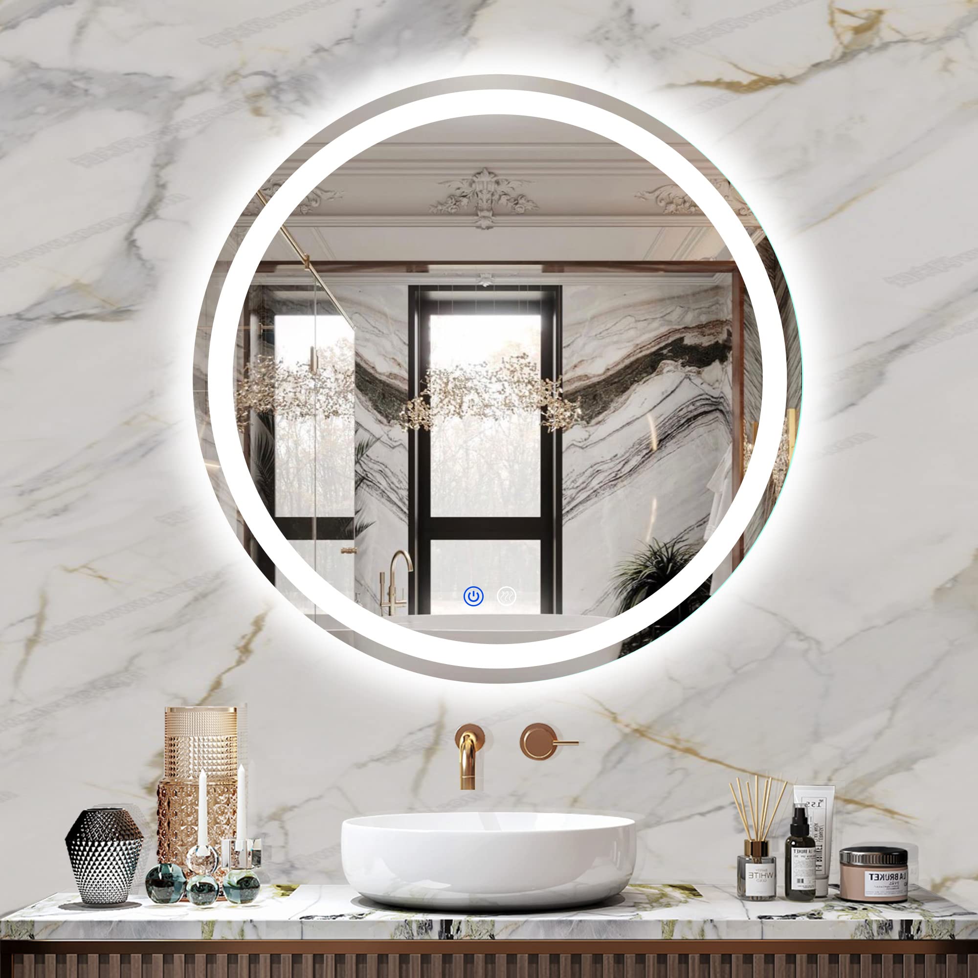 Fitland 24'' Led Bathroom Mirror Round Vanity Mirror, Anti-Fog, Dimmable, 3 Color Temperature, Memory Function Led Wall Mirror F