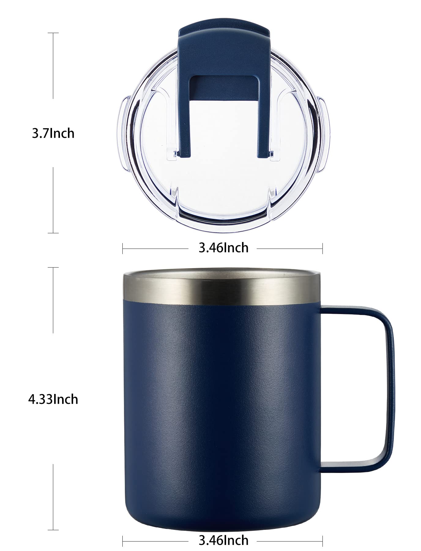 Aloufea 12Oz Stainless Steel Insulated Coffee Mug With Handle, Double Wall Vacuum Tumbler Cup With Fliping Lid, Navy, 4 Pack