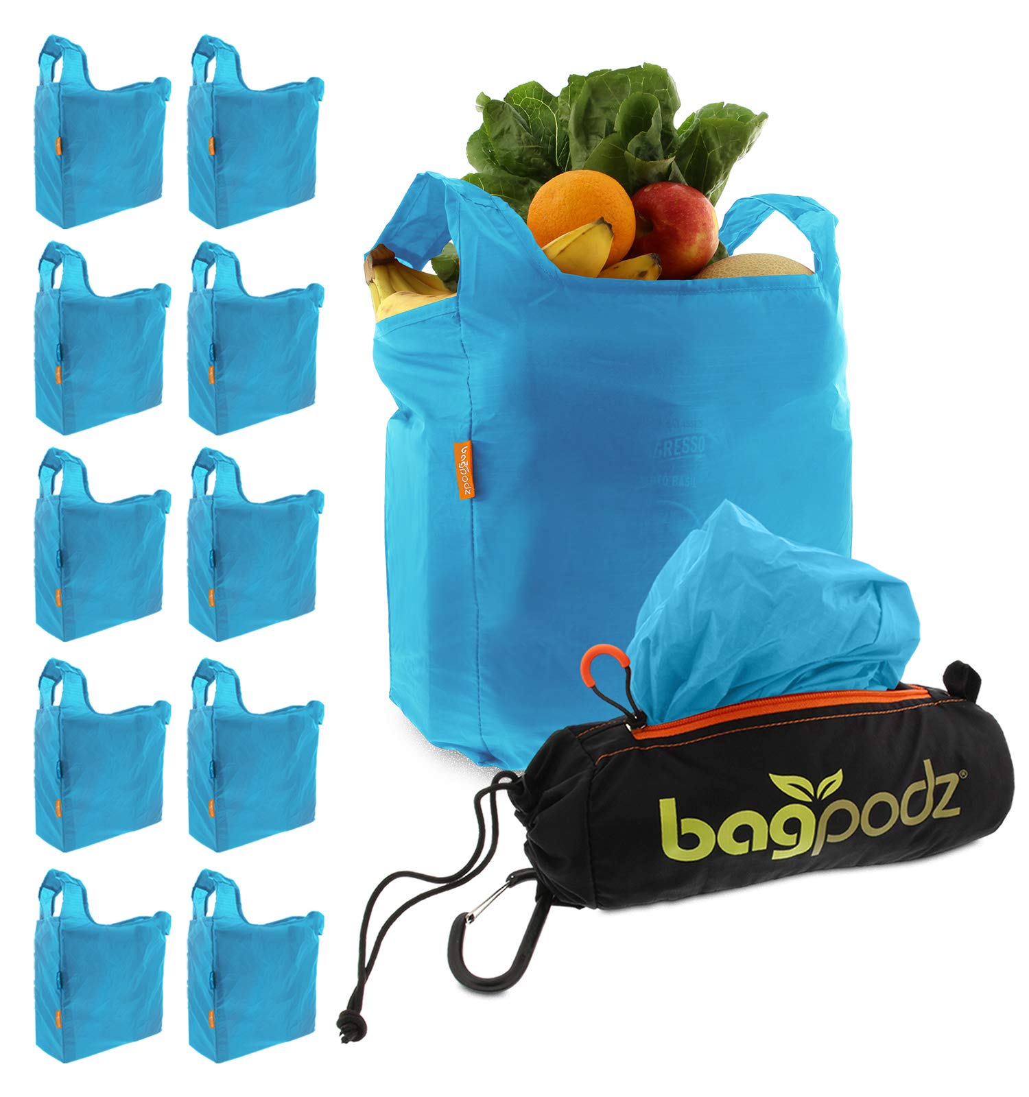 Bagpodz Sturdy Reusable Grocery Bags Made From Ripstop Nylon Hold 50Lbs - Reusable Shopping Bags Inside A Compact Pod With Carry