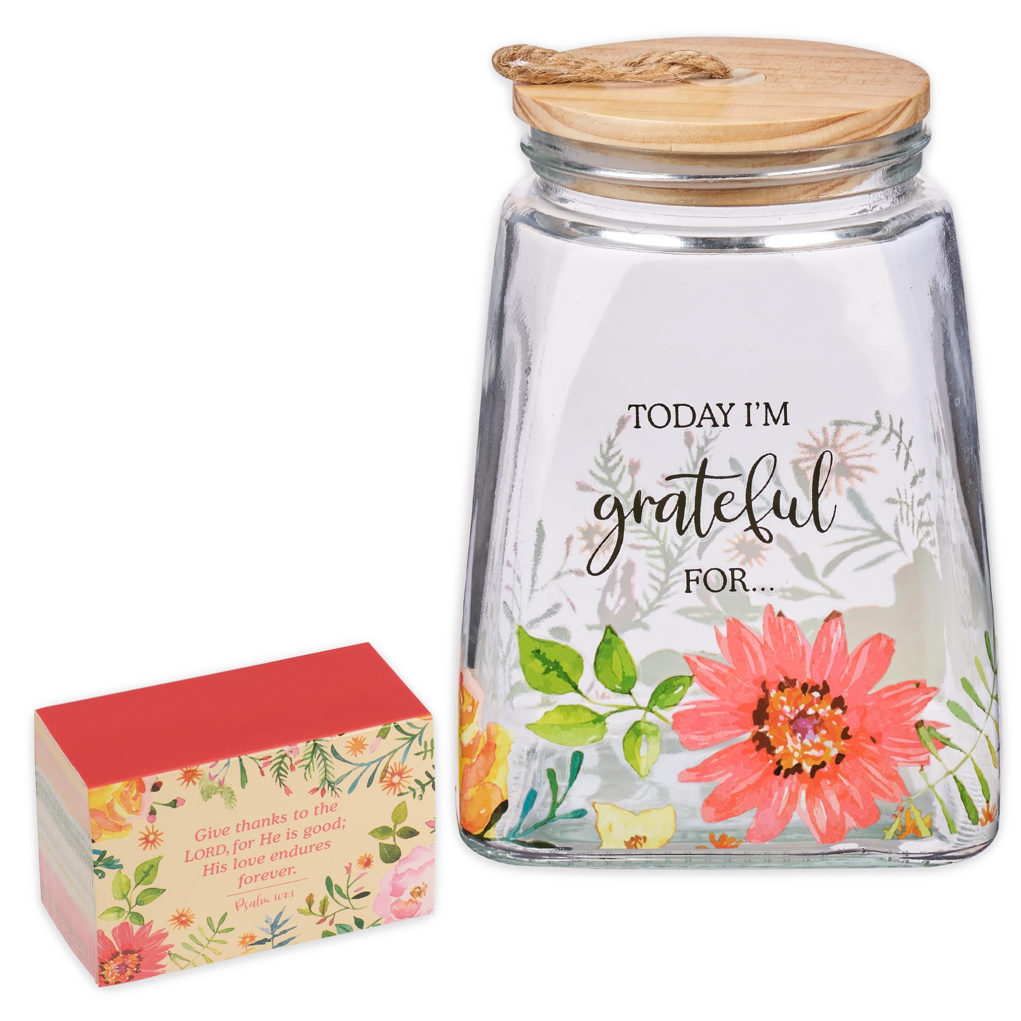 Christian Art Gifts Keepsake Count Your Blessings Glass Gratitude Jar Set with Bible Verse Note Cards - Today Im Grateful For, 