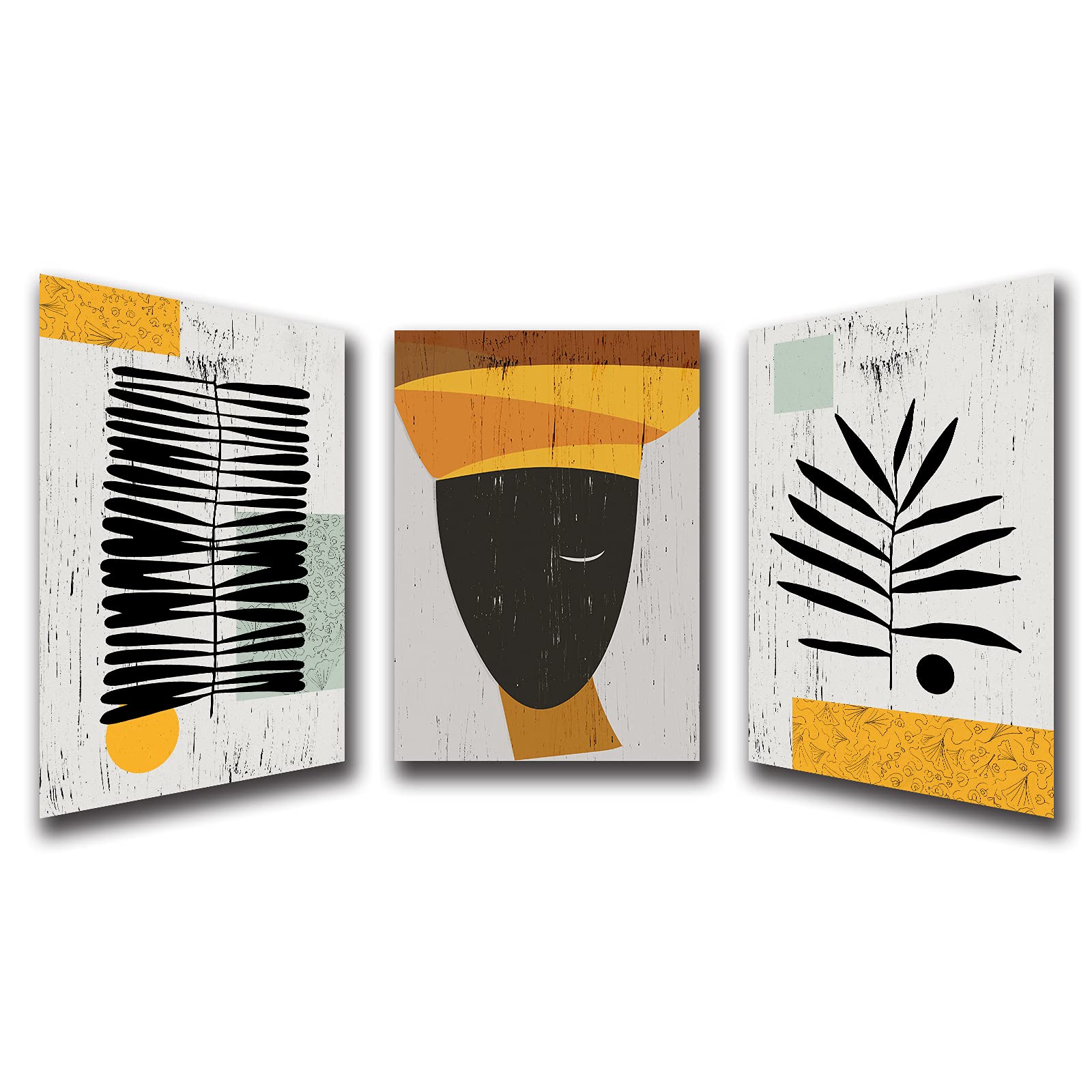 Framed Canvas Wall Art African Ethno Motive Wall Art Set  Abstract Ethno Art  African American Woman Portrait  Black Orange Print  Contemporary Collage  Minimalist (S-3pcs 20x30inchx3pcs)